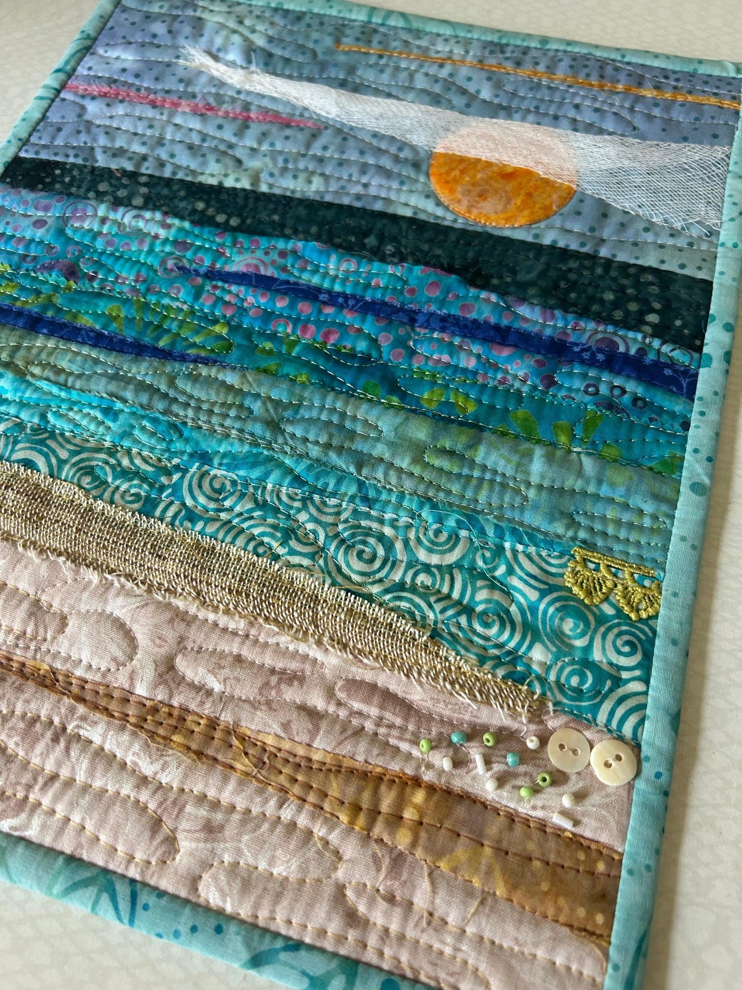 seascape, oceanic art, farmable wall decor, ocean dreams, beach house decor, beach fiber art, desk decor, artsy gift