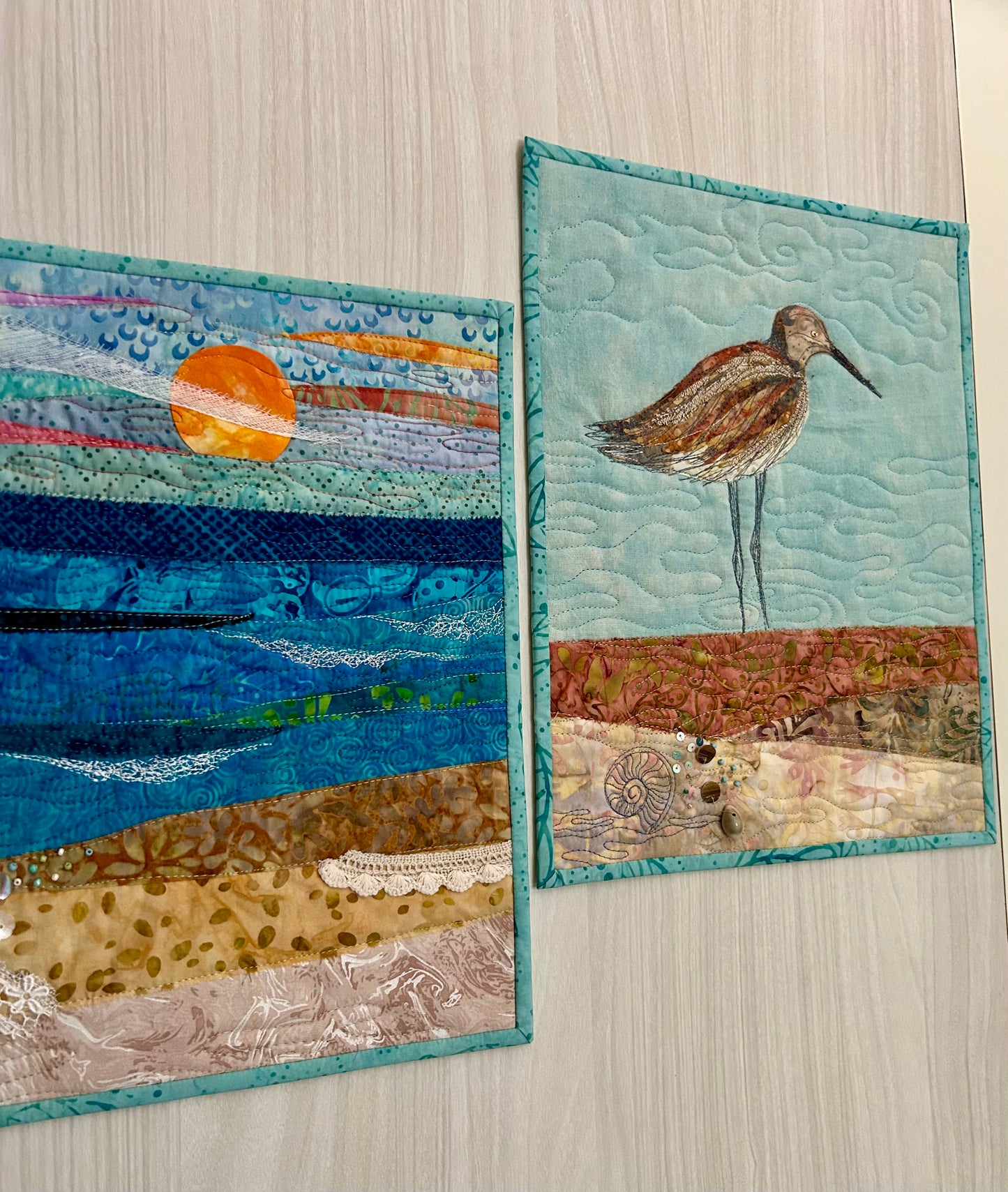 Display of ocean art quilts