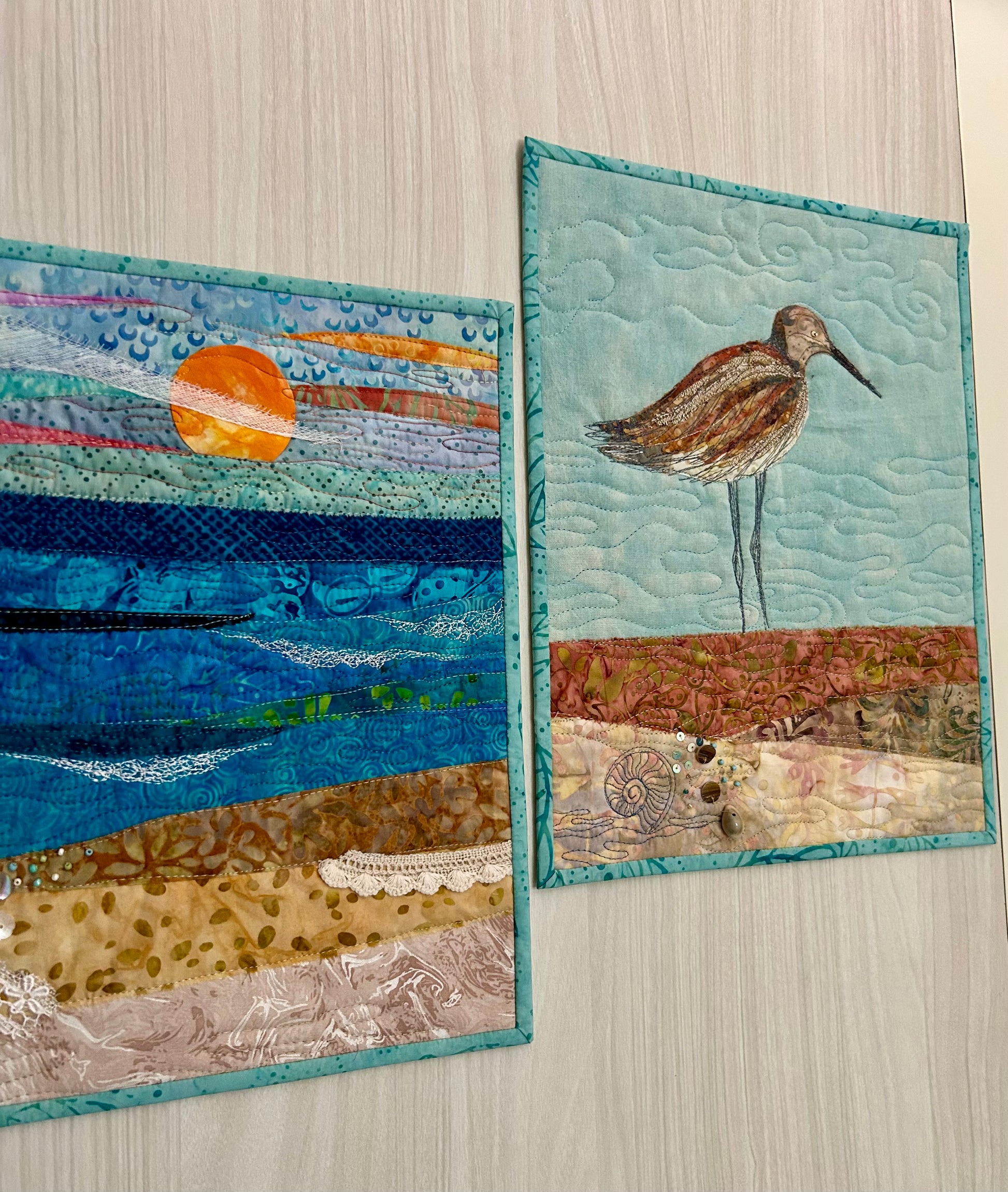 Display of ocean art quilts