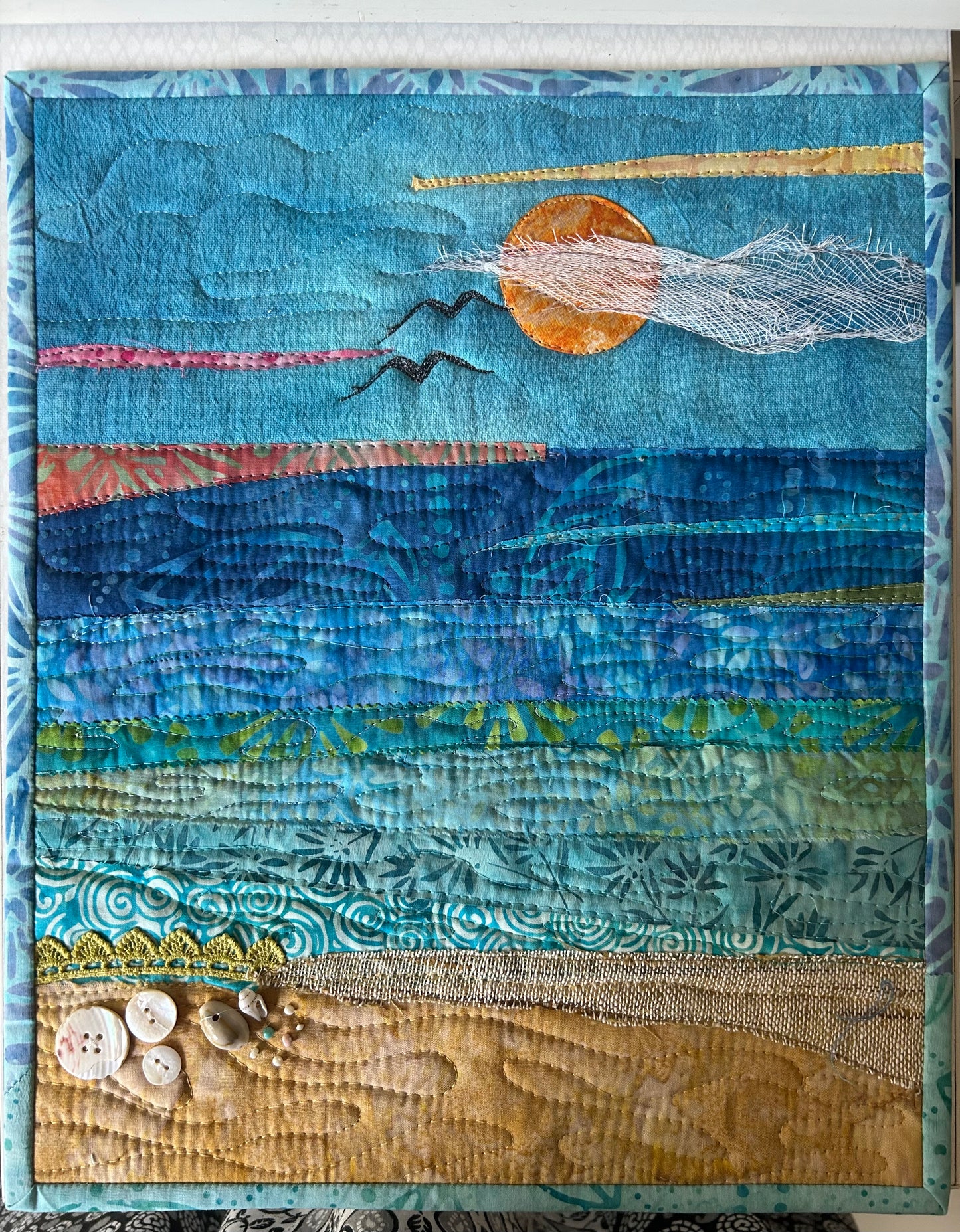 seascape, oceanic art, farmable wall decor, ocean dreams, beach house decor, beach fiber art, desk decor, artsy gift