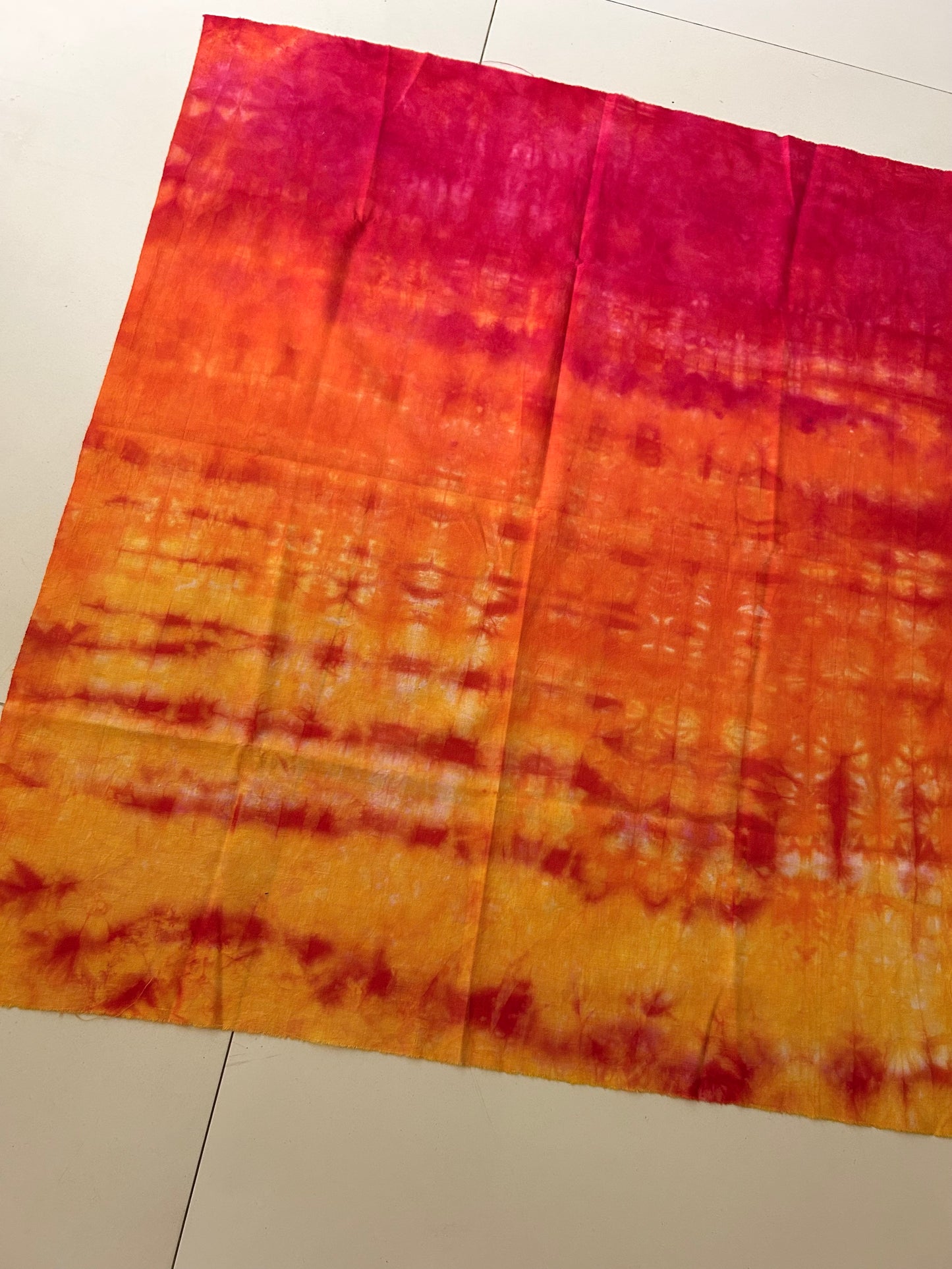 Hand Dyed Fabric Panel – Sunset Orange Pink Cotton Fabric – Art Quilt Background – OOAK Quilting Fabric – Fiber Reactive Dyed Textile