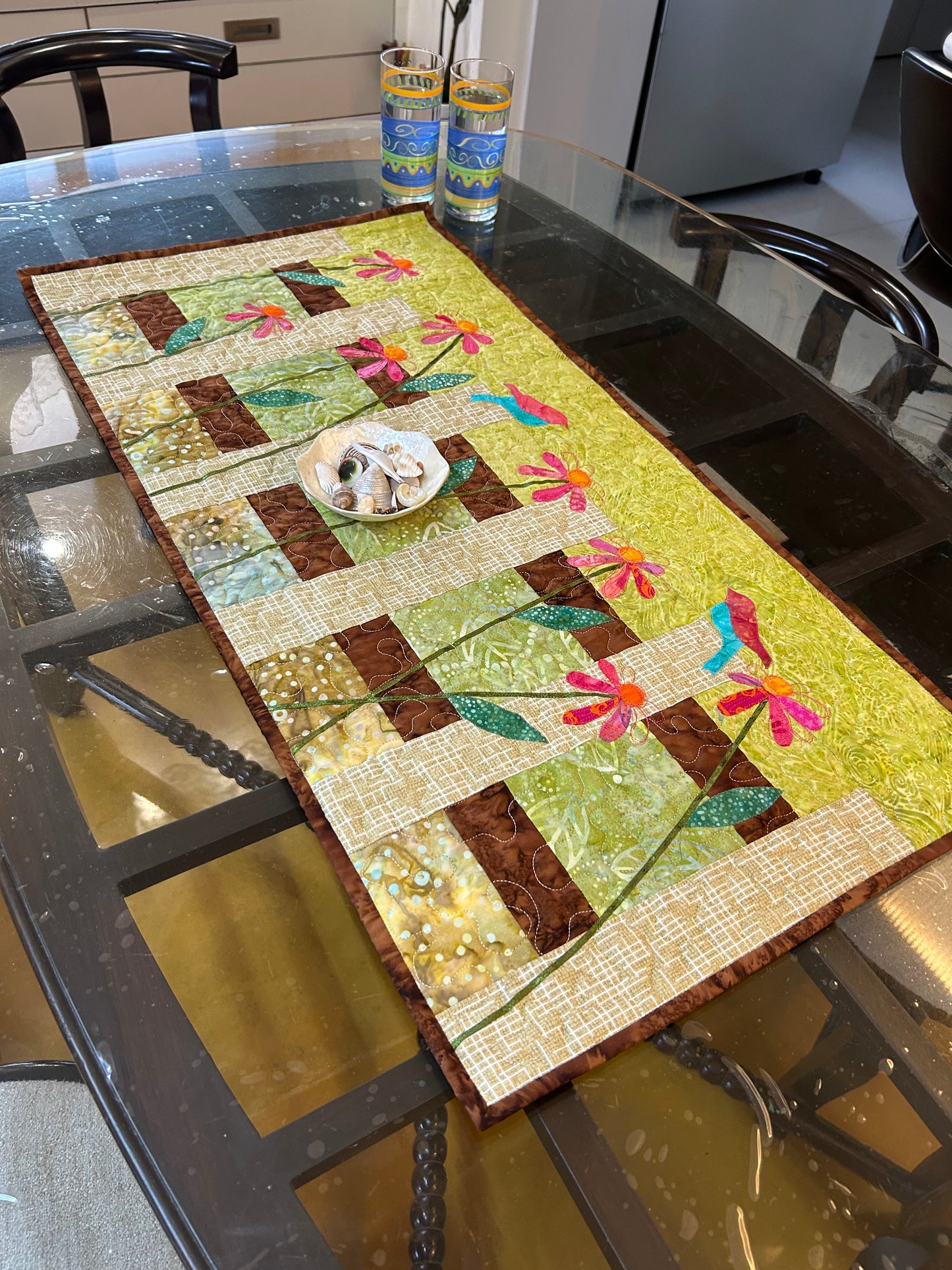Handmade green quilted table runner