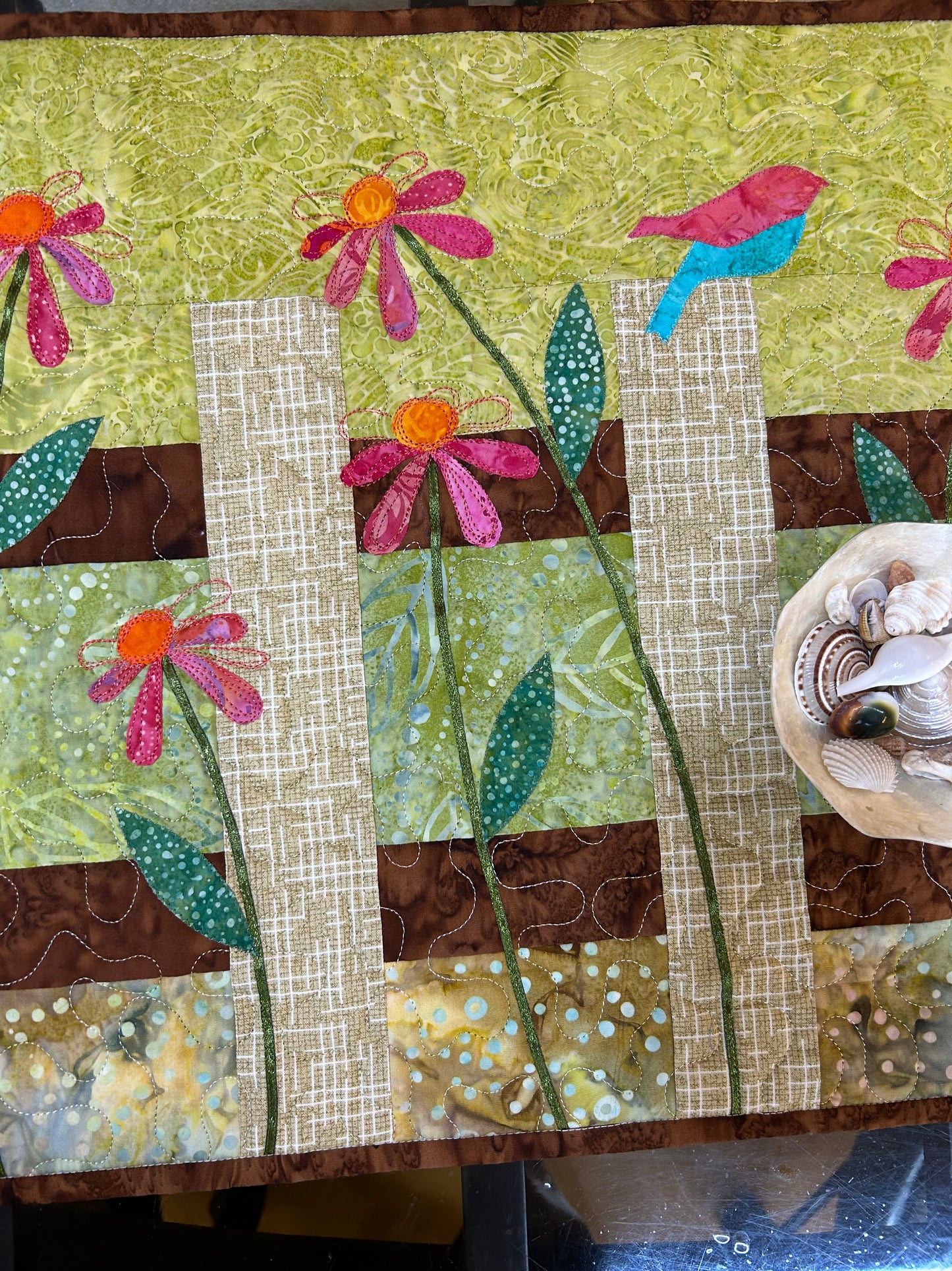 Handmade green quilted table runner