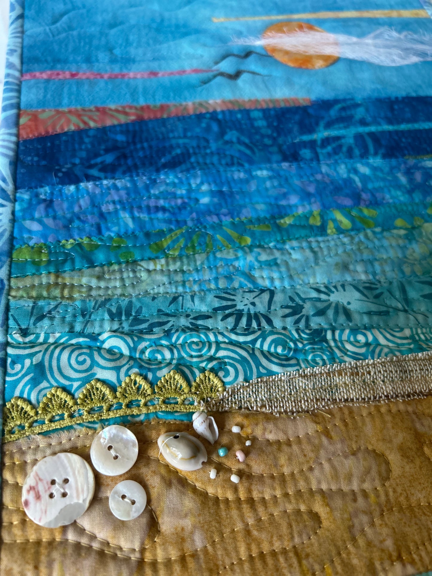 seascape, oceanic art, farmable wall decor, ocean dreams, beach house decor, beach fiber art, desk decor, artsy gift