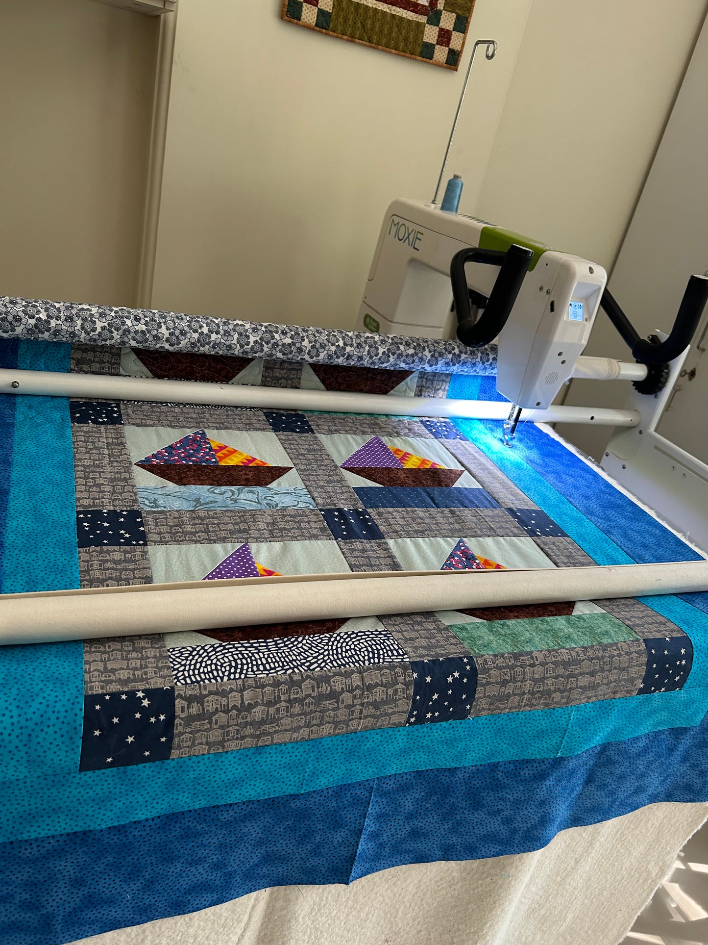 Nautical Baby Quilt – Handmade Ocean & Star Crib Quilt with Sailboat Design