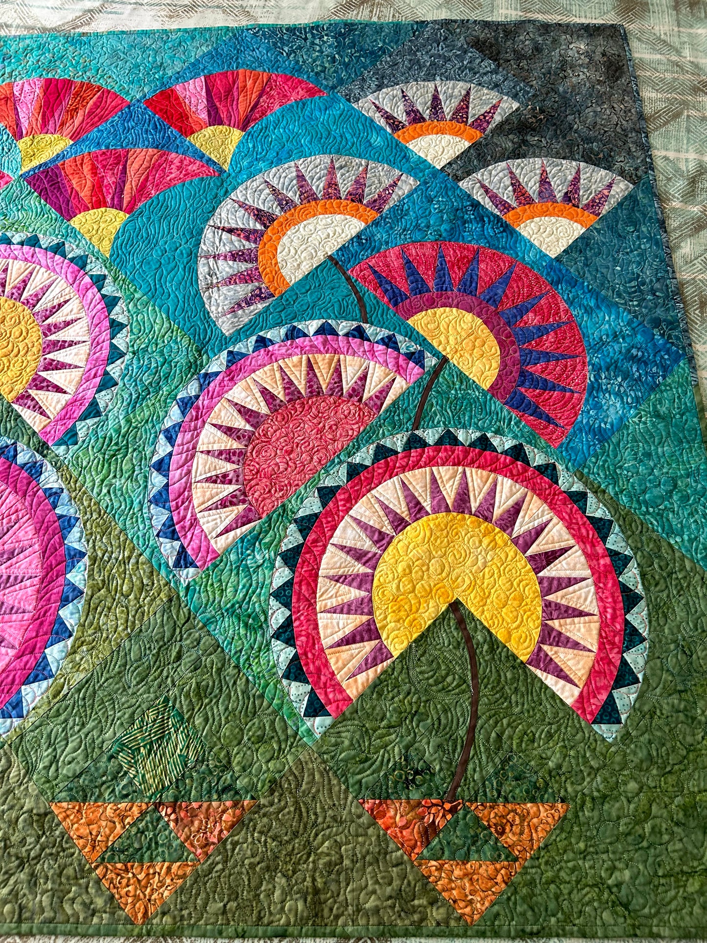 Contemporary Floral Textile  Wall Art Quilt | New York Beauty Quilt Tapestry