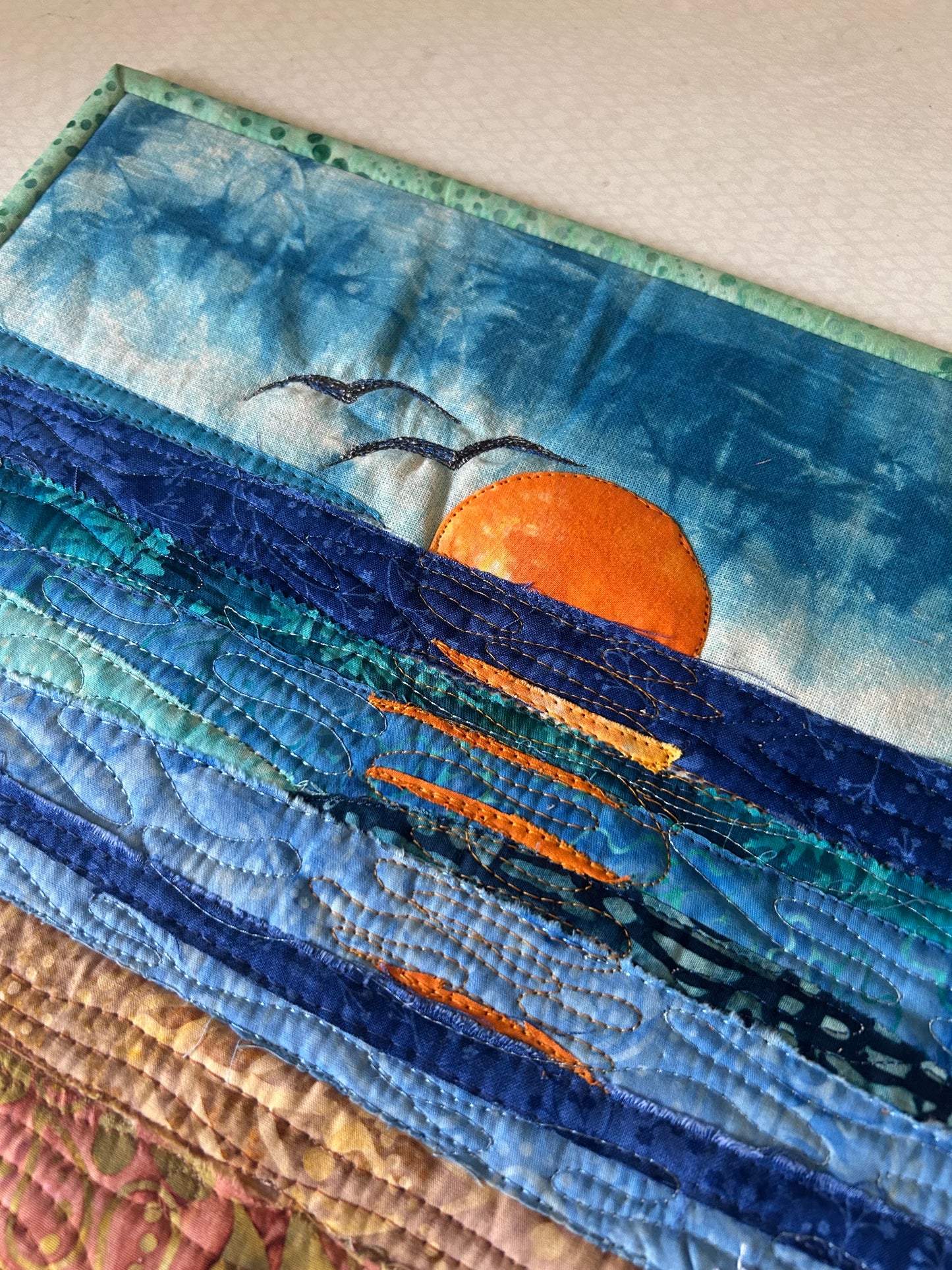 seascape, oceanic art, farmable wall decor, ocean dreams, beach house decor, beach fiber art, desk decor, artsy gift