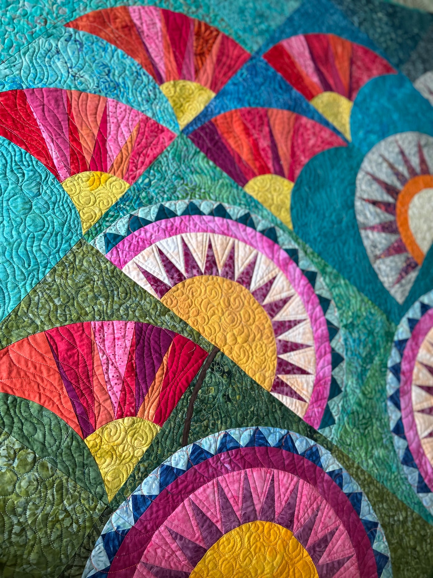 Contemporary Floral Textile  Wall Art Quilt | New York Beauty Quilt Tapestry