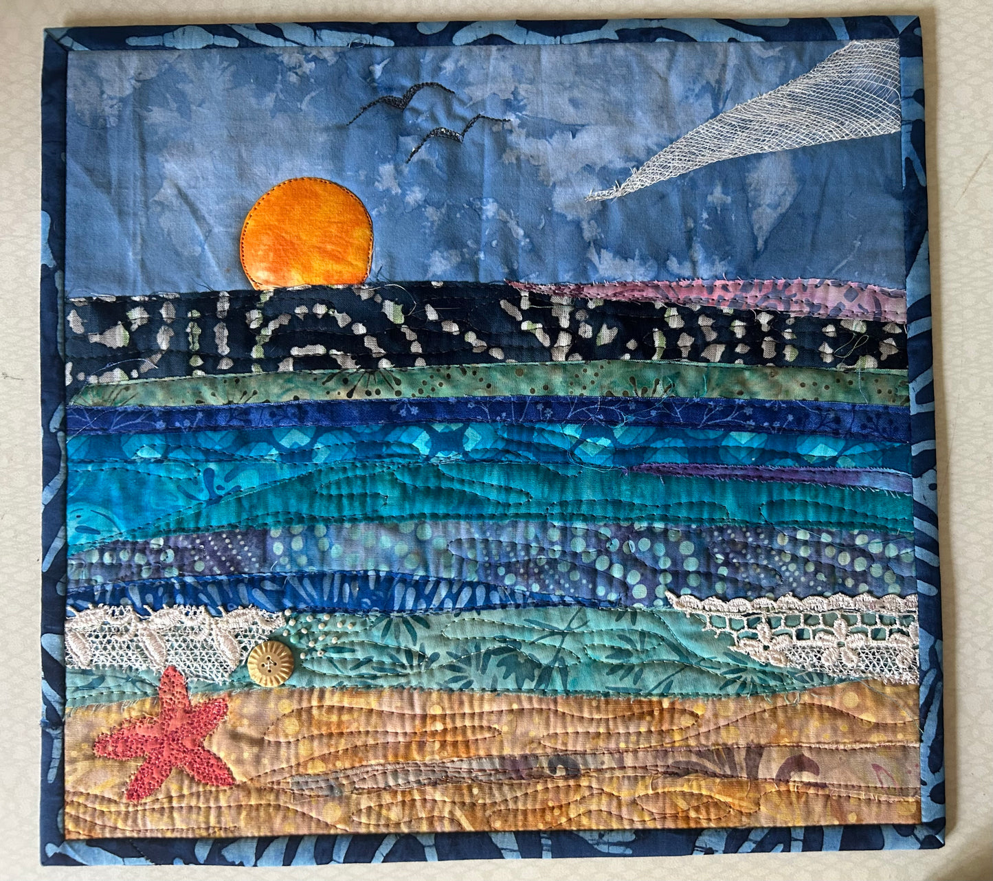 seascape, oceanic art, farmable wall decor, ocean dreams, beach house decor, beach fiber art, desk decor, artsy gift