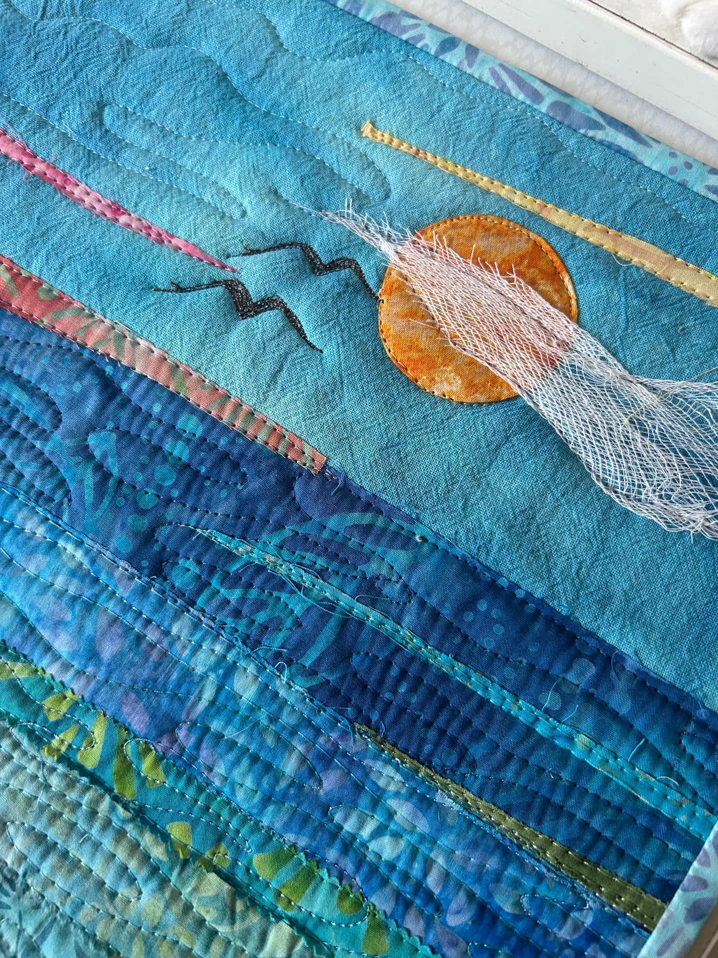 seascape, oceanic art, farmable wall decor, ocean dreams, beach house decor, beach fiber art, desk decor, artsy gift