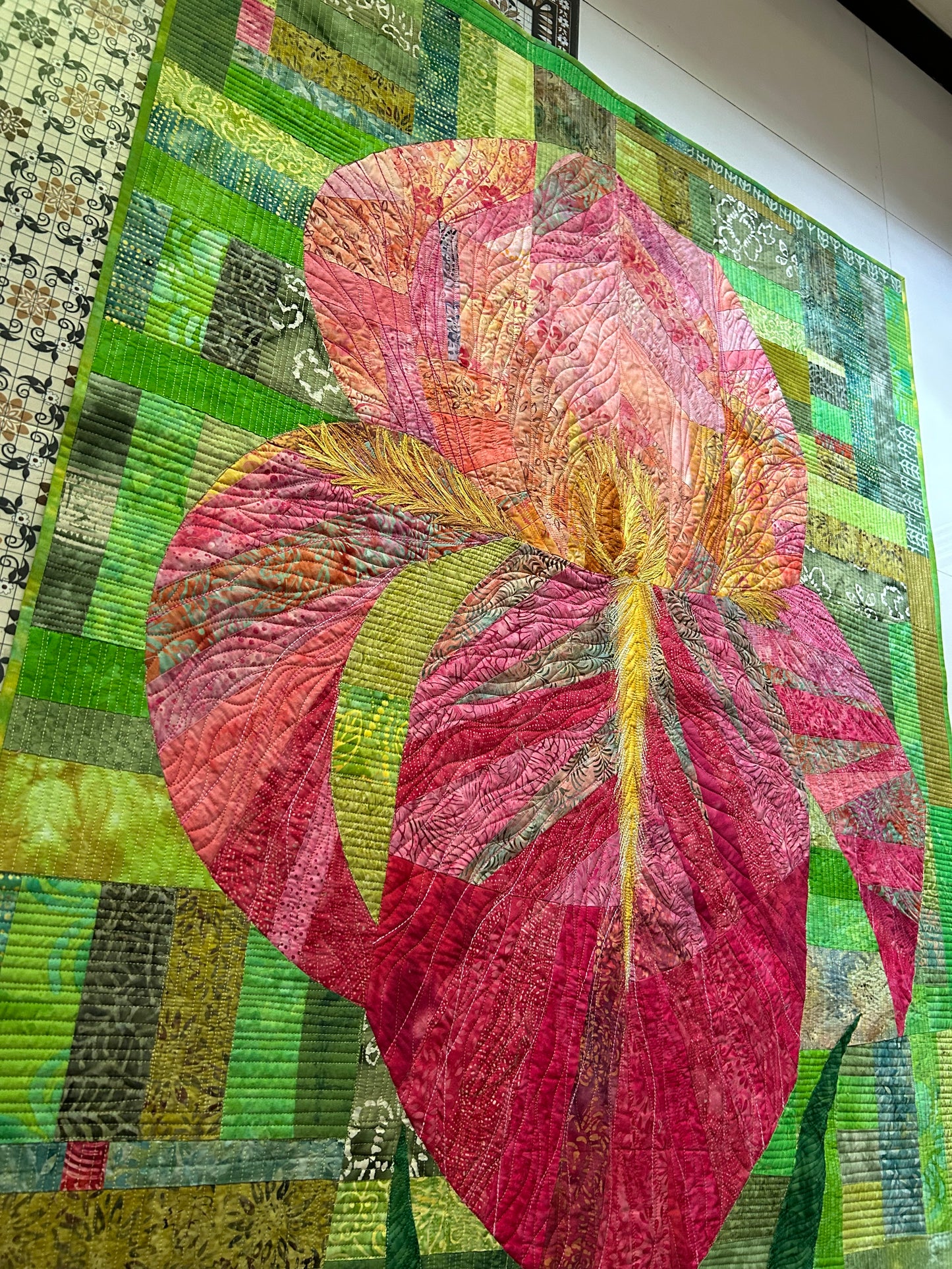 Iris Modern wall Art Quilt | Contemporary Floral Textile Wall Art