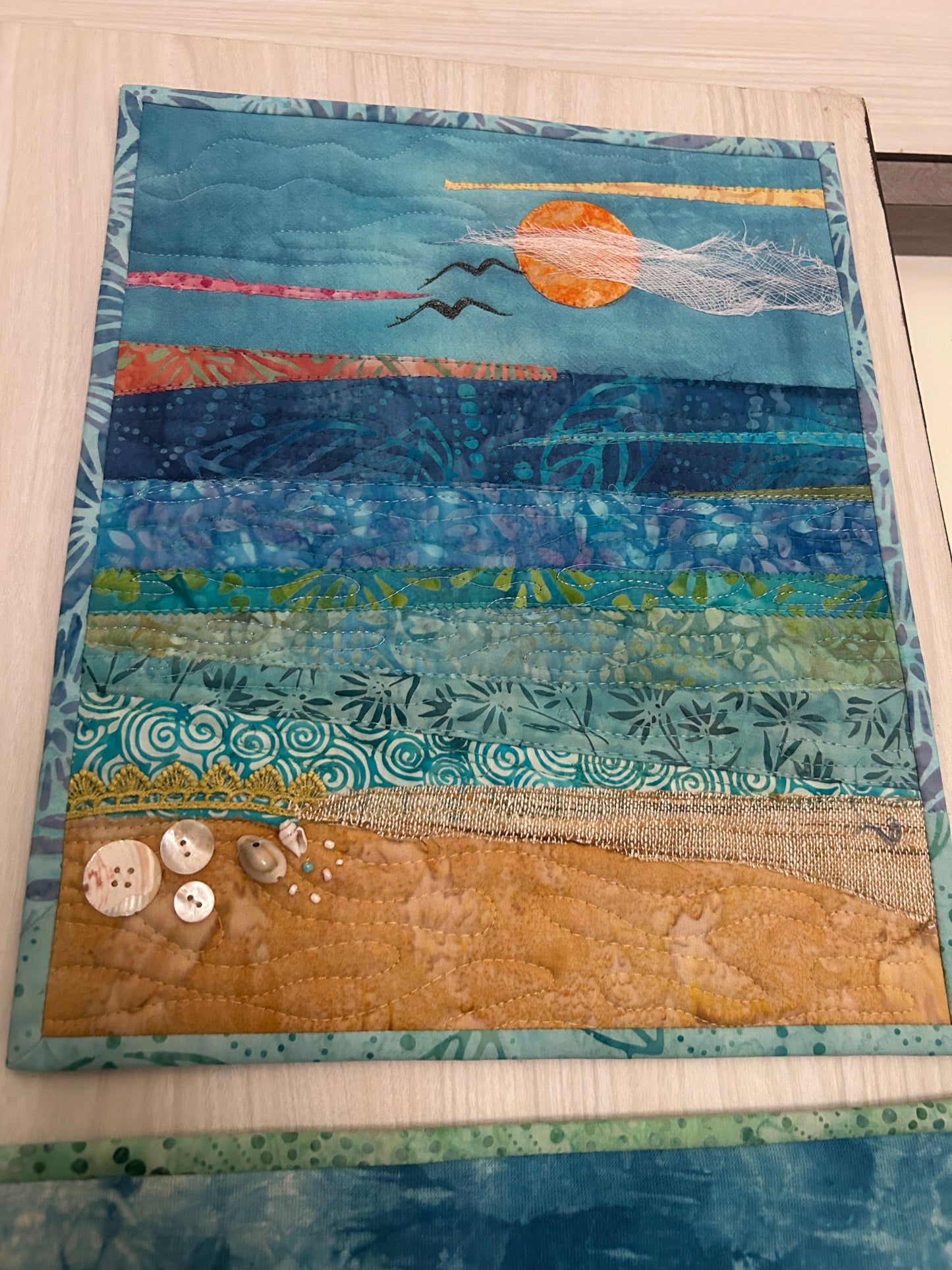 seascape, oceanic art, farmable wall decor, ocean dreams, beach house decor, beach fiber art, desk decor, artsy gift