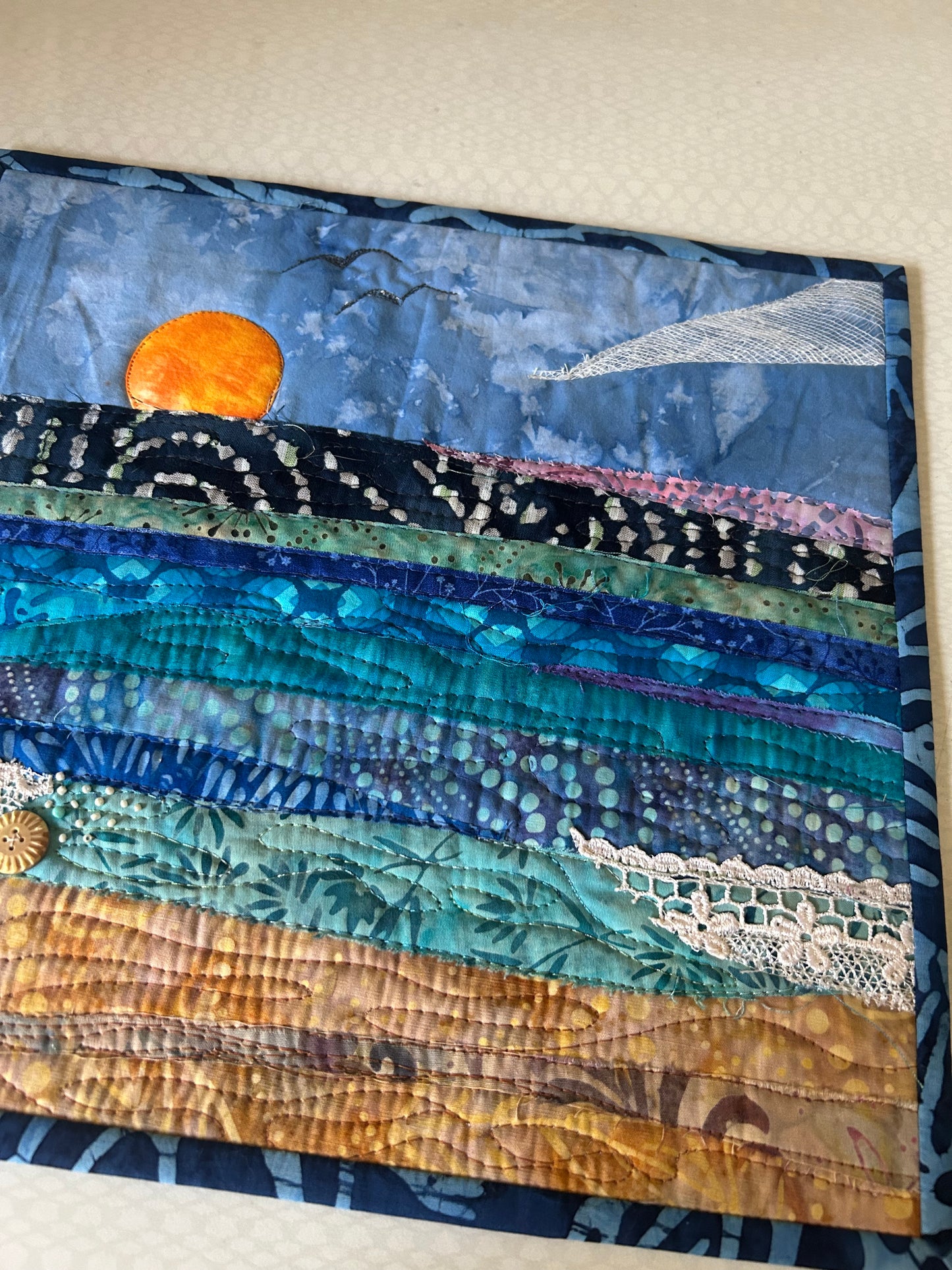 seascape, oceanic art, farmable wall decor, ocean dreams, beach house decor, beach fiber art, desk decor, artsy gift