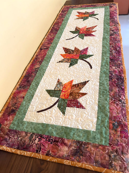 Quilted Maple Leaf Table Runner: Bali Batik Autumn Decor