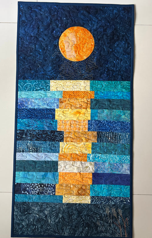 Moon Reflection Wall Hanging | Quilted Fiber Art