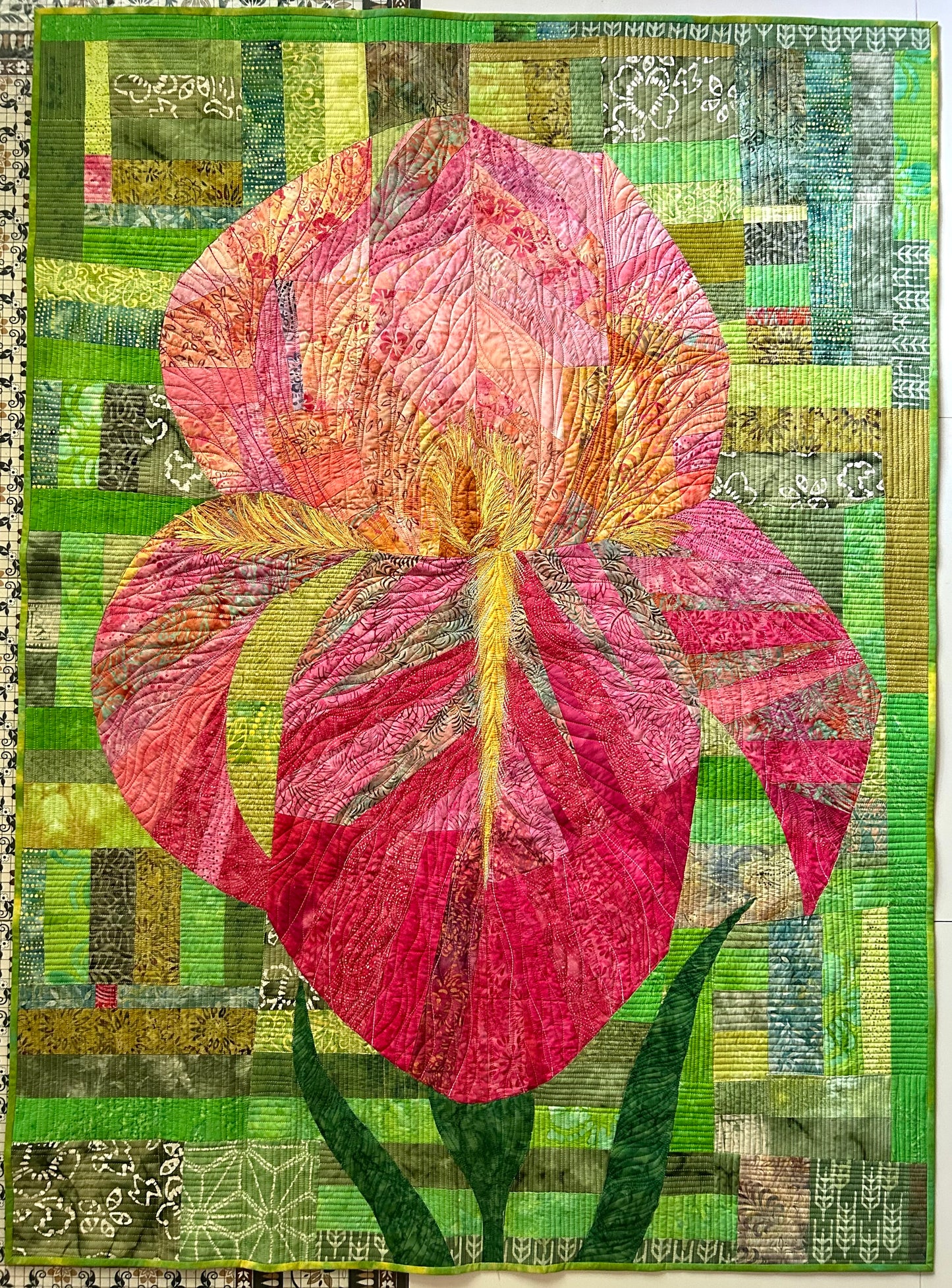 Iris Modern wall Art Quilt | Contemporary Floral Textile Wall Art