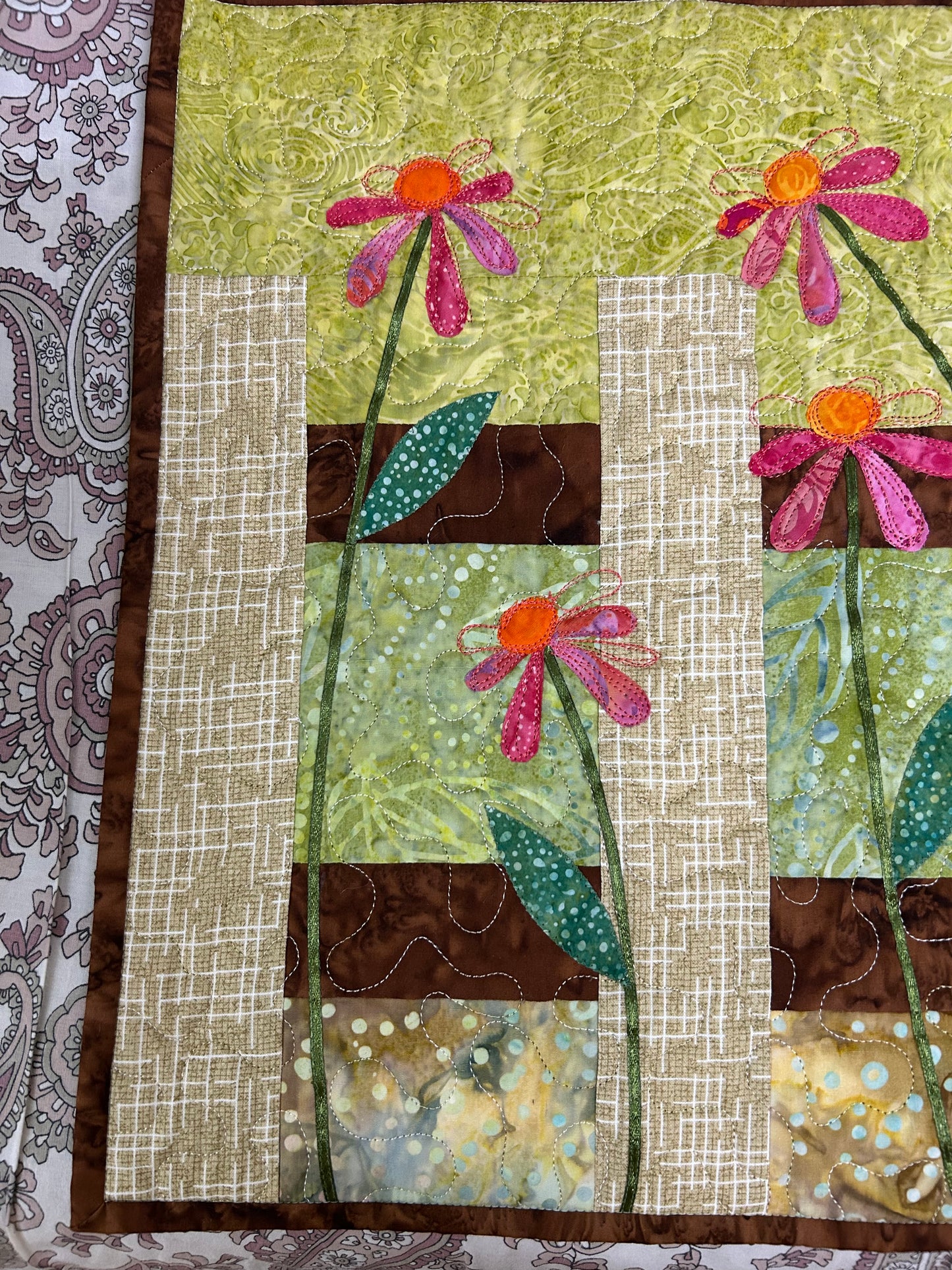 Handmade green quilted table runner