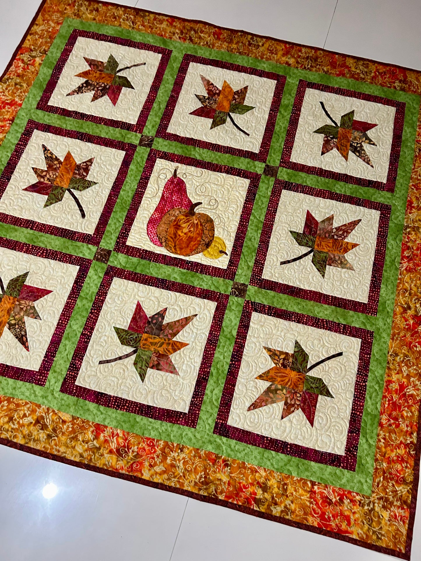 Fall quilt, maple leaf quilt, lap quilt, handmade quilt sale, quilted throw