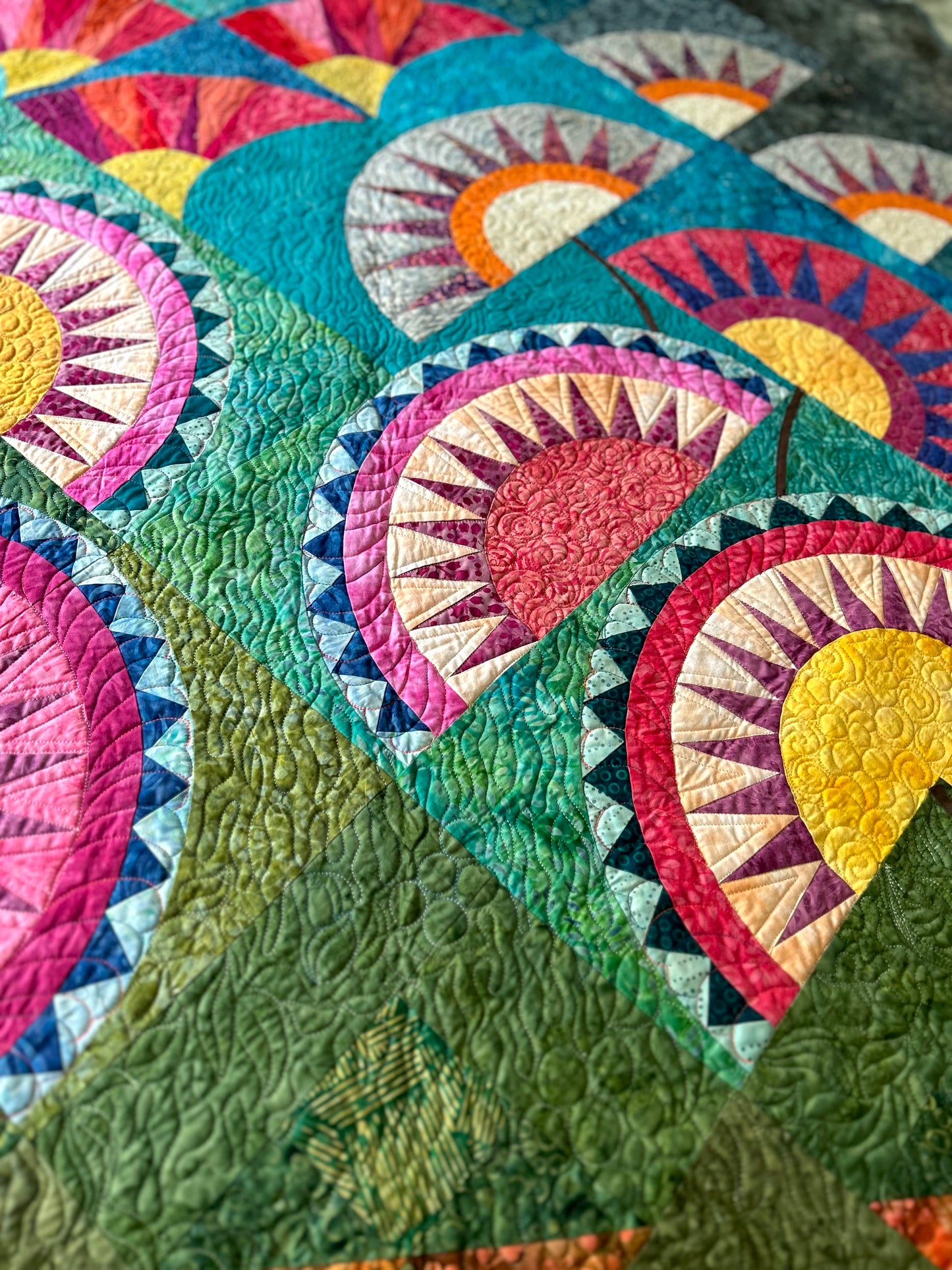 Contemporary Floral Textile  Wall Art Quilt | New York Beauty Quilt Tapestry