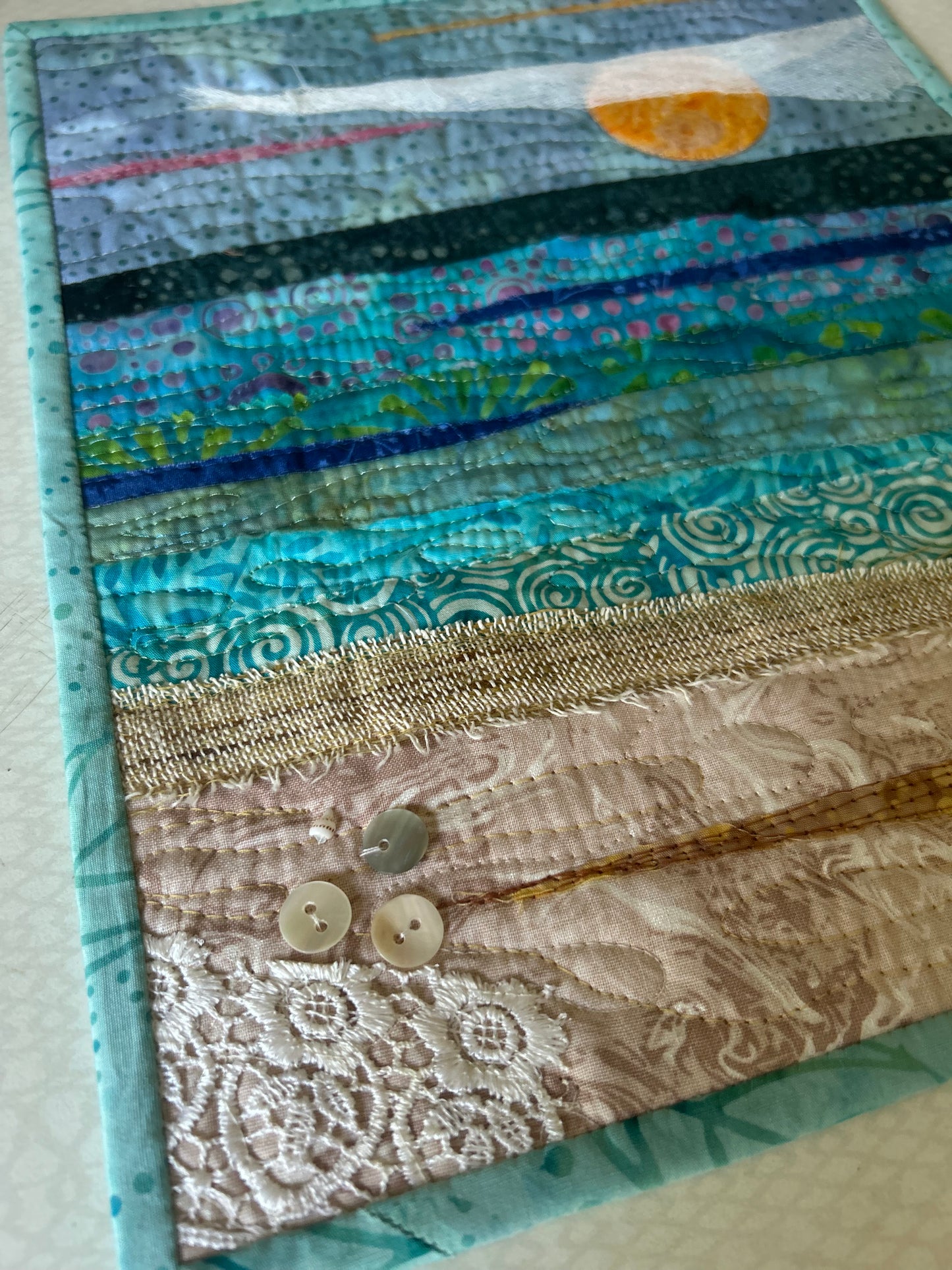 seascape, oceanic art, farmable wall decor, ocean dreams, beach house decor, beach fiber art, desk decor, artsy gift