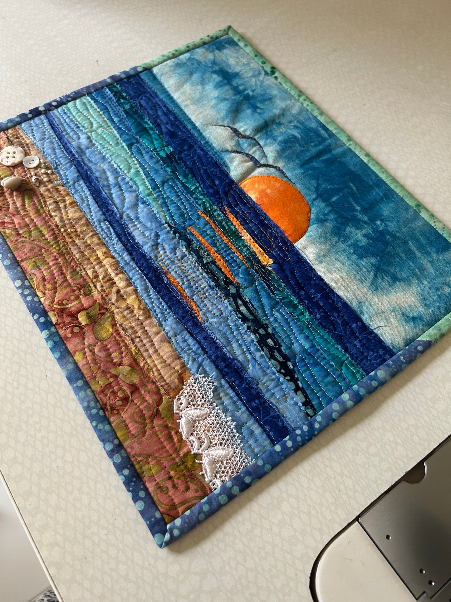 seascape, oceanic art, farmable wall decor, ocean dreams, beach house decor, beach fiber art, desk decor, artsy gift