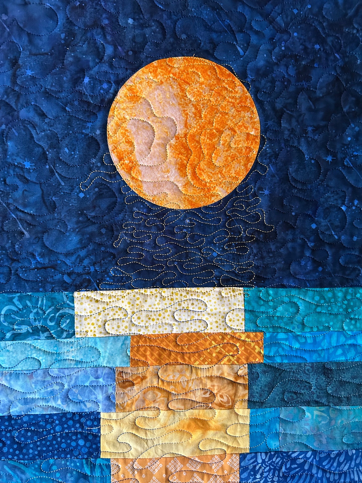 Moon Reflection Wall Hanging | Quilted Fiber Art