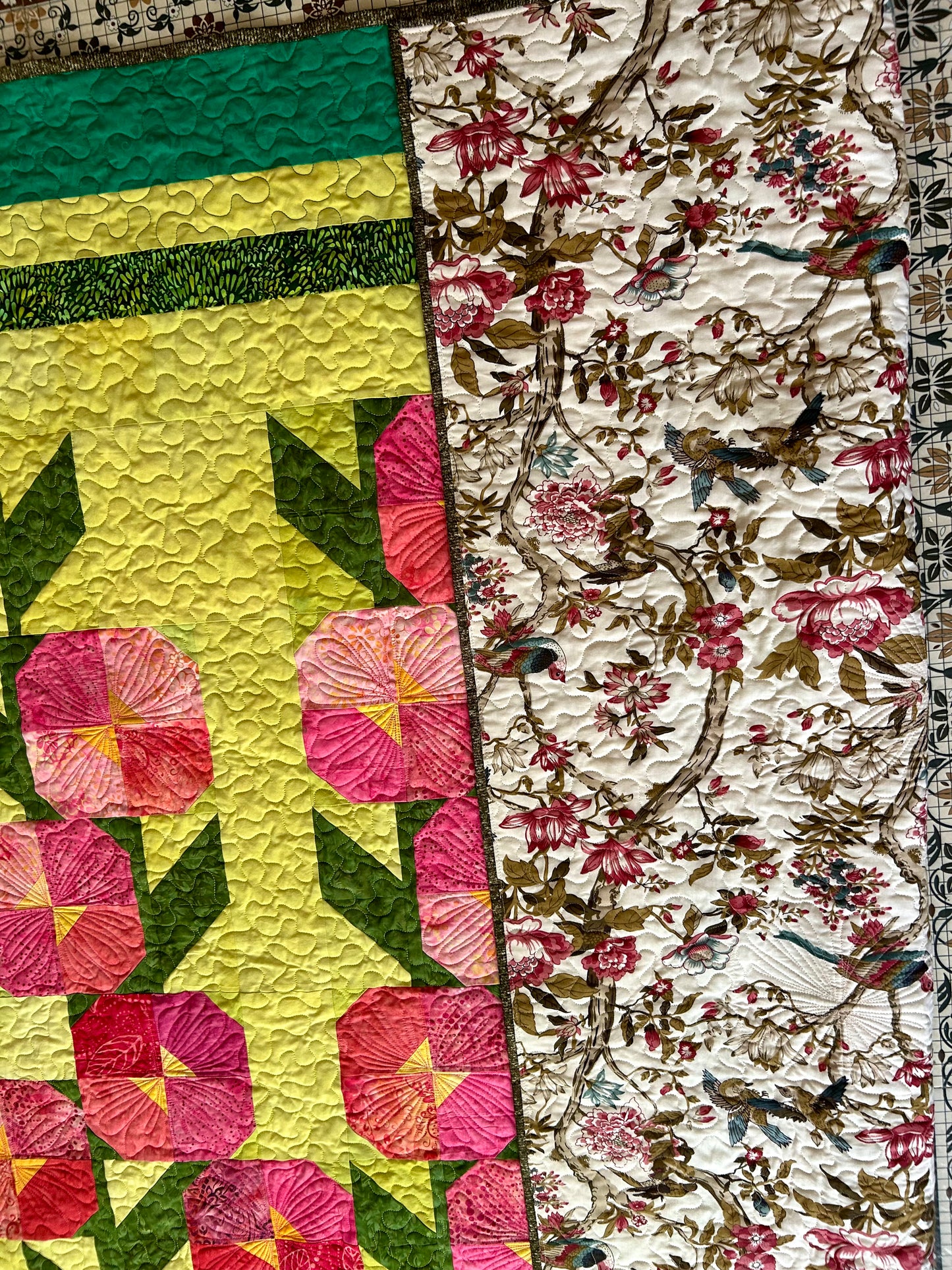 Handmade Poppies Flower Quilt – Queen Size Patchwork Quilted Bedspread
