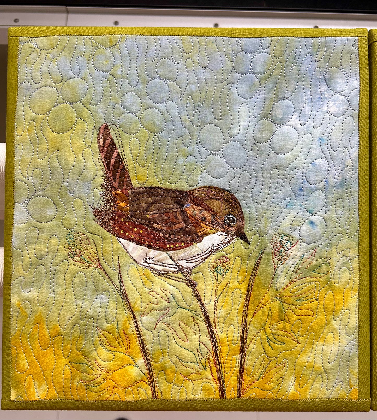 Wren Bird Art Frame, Original Bird Wall Art Quilt On Canvas Frame For Wall Decor