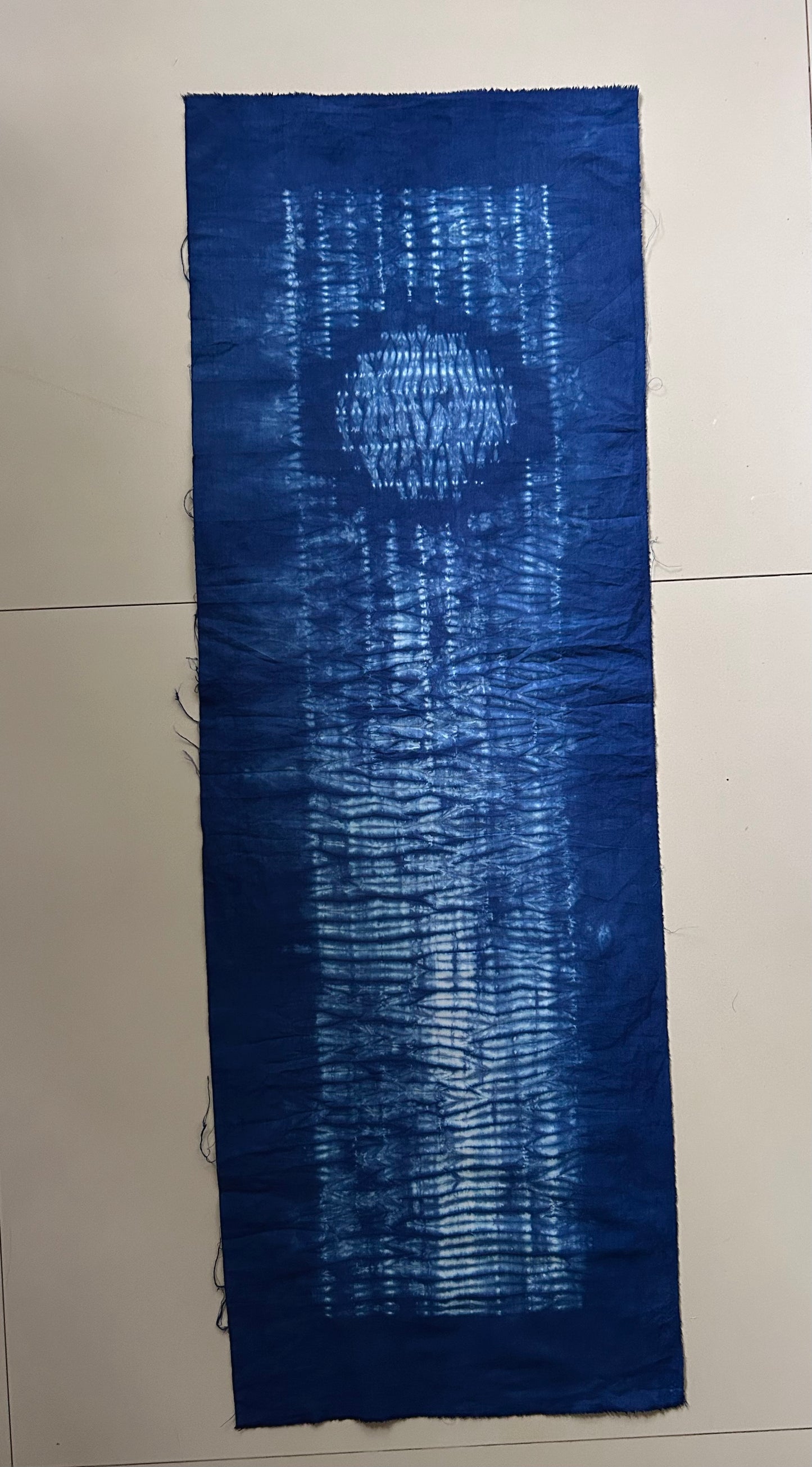 One-of-a-Kind Stitched Shibori Indigo Textile Art Panel – Moonlight Reflection