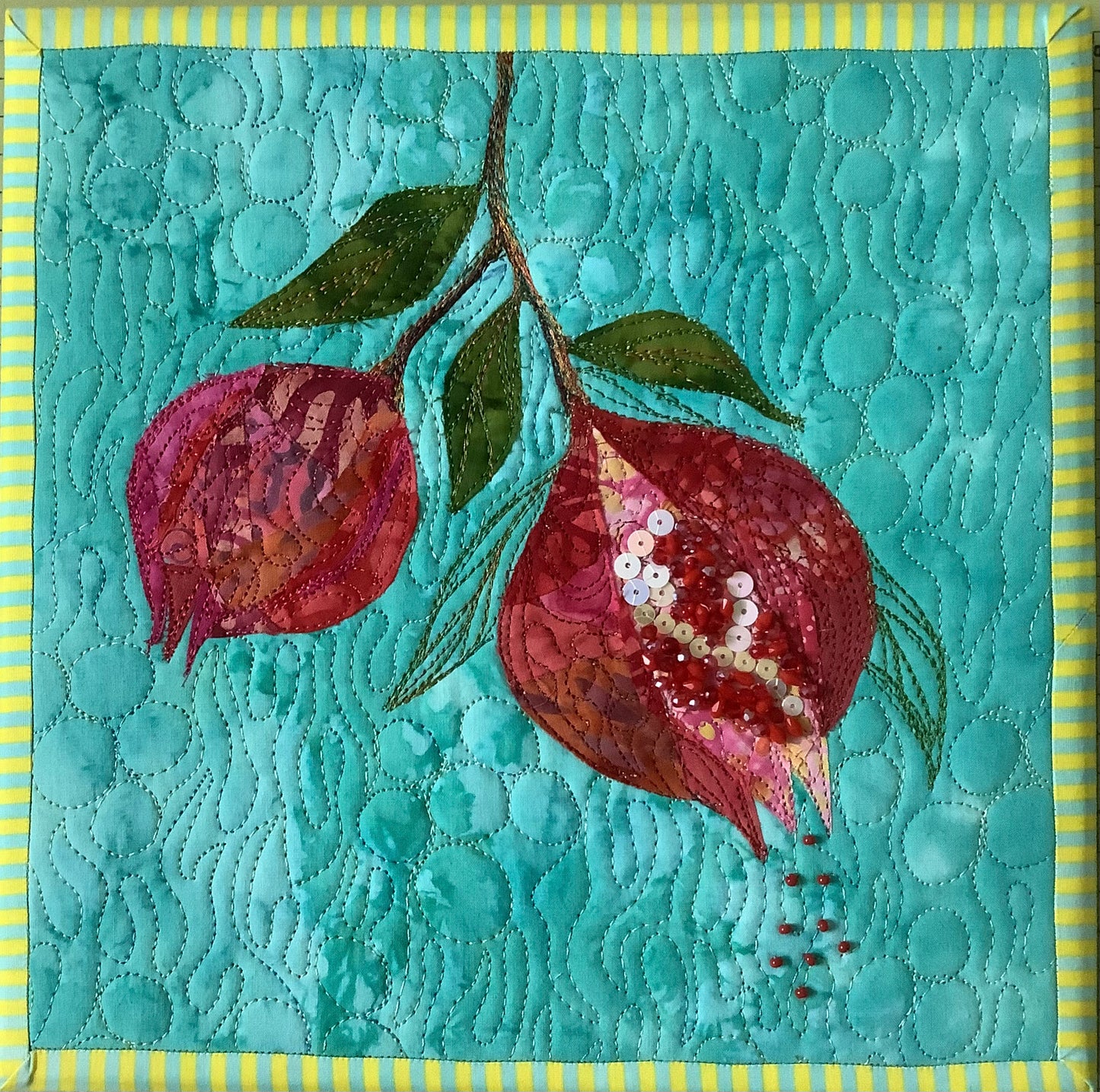 Beaded Pomegranate Textile Wall Art, Framed wall Art
