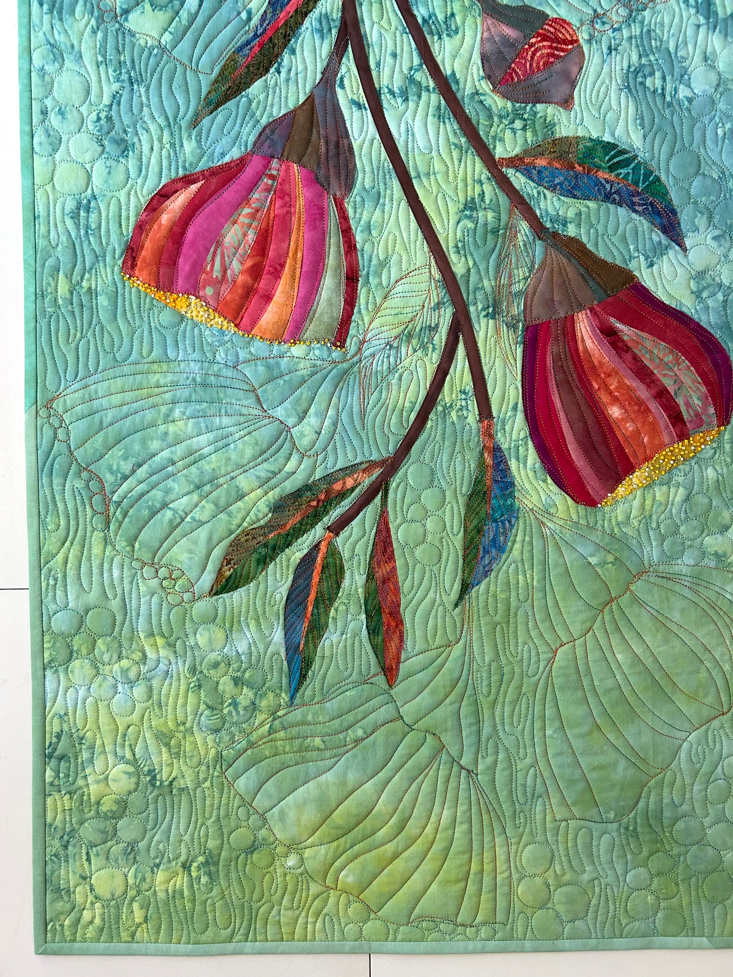 Australian Gum Nut Flower Textile Art Quilt
