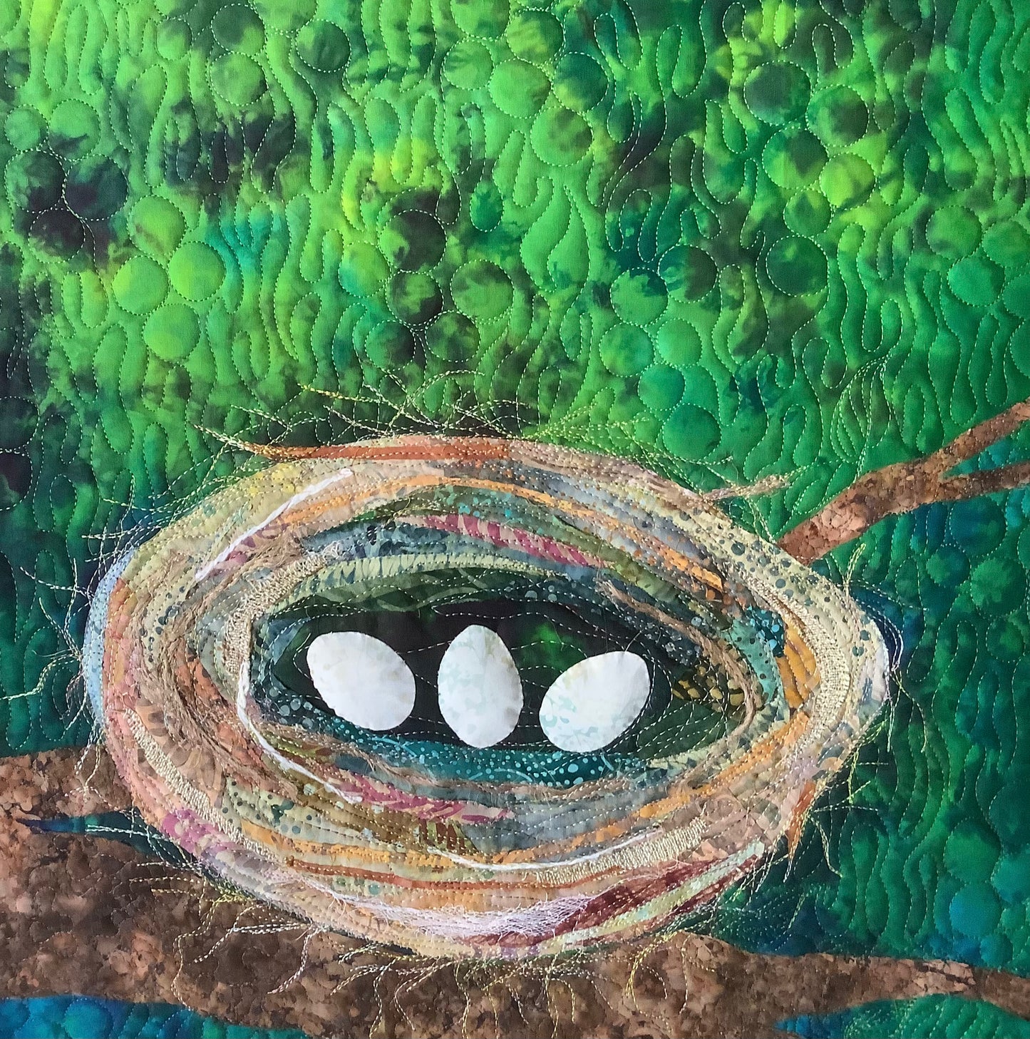 Bird Nest Textile Wall Art | What We Gather | Original Art Quilt | Handmade Nature Artwork | Fiber Art | 28.5 x 28.5
