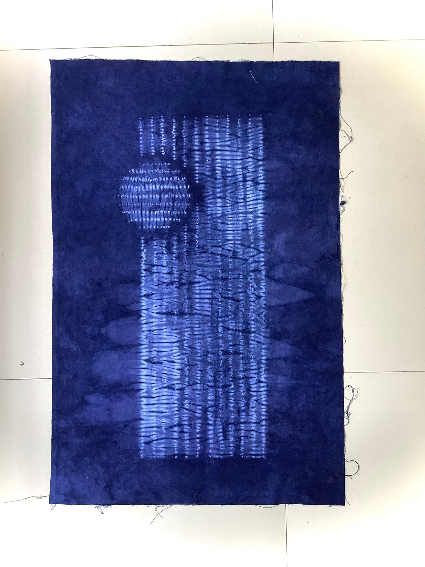 Indigo Tie and Dye Japanese Nui Shibori Wall Hanging – blue moon japandi wall art sale