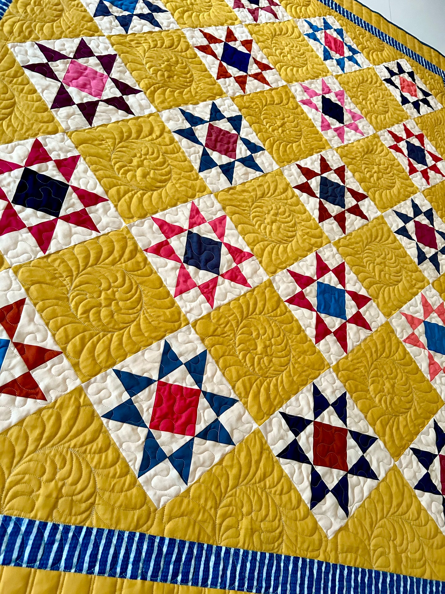 Mustard Reproduction Quilt | Handmade Homemade Throw Quilt | Colorful Patchwork Quilt | Geometric Cotton Quilt | 59 x 71