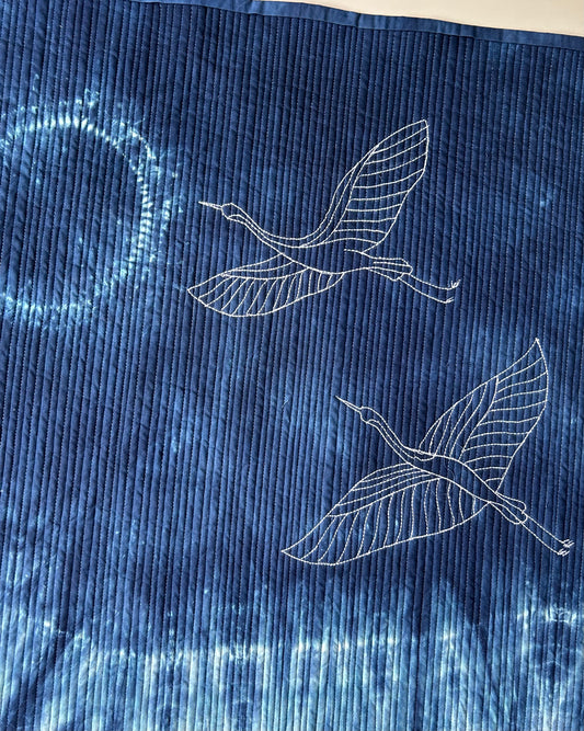Flight towards light | Original Nui Shibori Indigo blue wall art