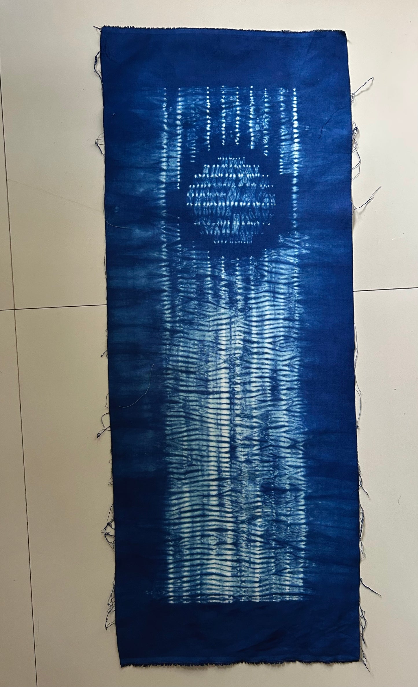One-of-a-Kind Stitched Shibori Indigo Textile Art Panel – Moonlight Reflection
