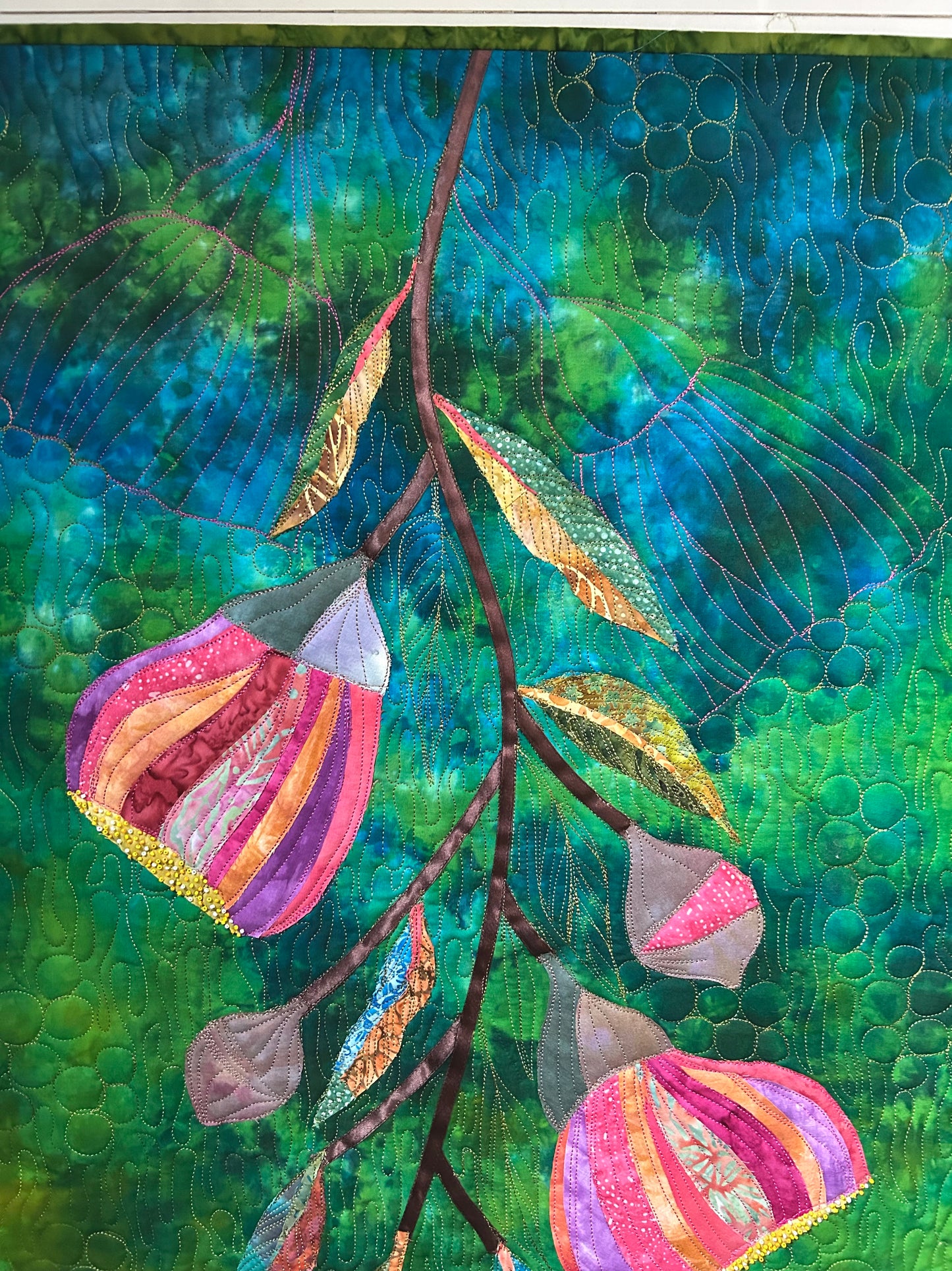Eucalyptus flower art quilt / Australian Gumnut flower Art