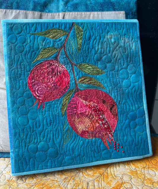 Pomegranate wall art , textile art canvas