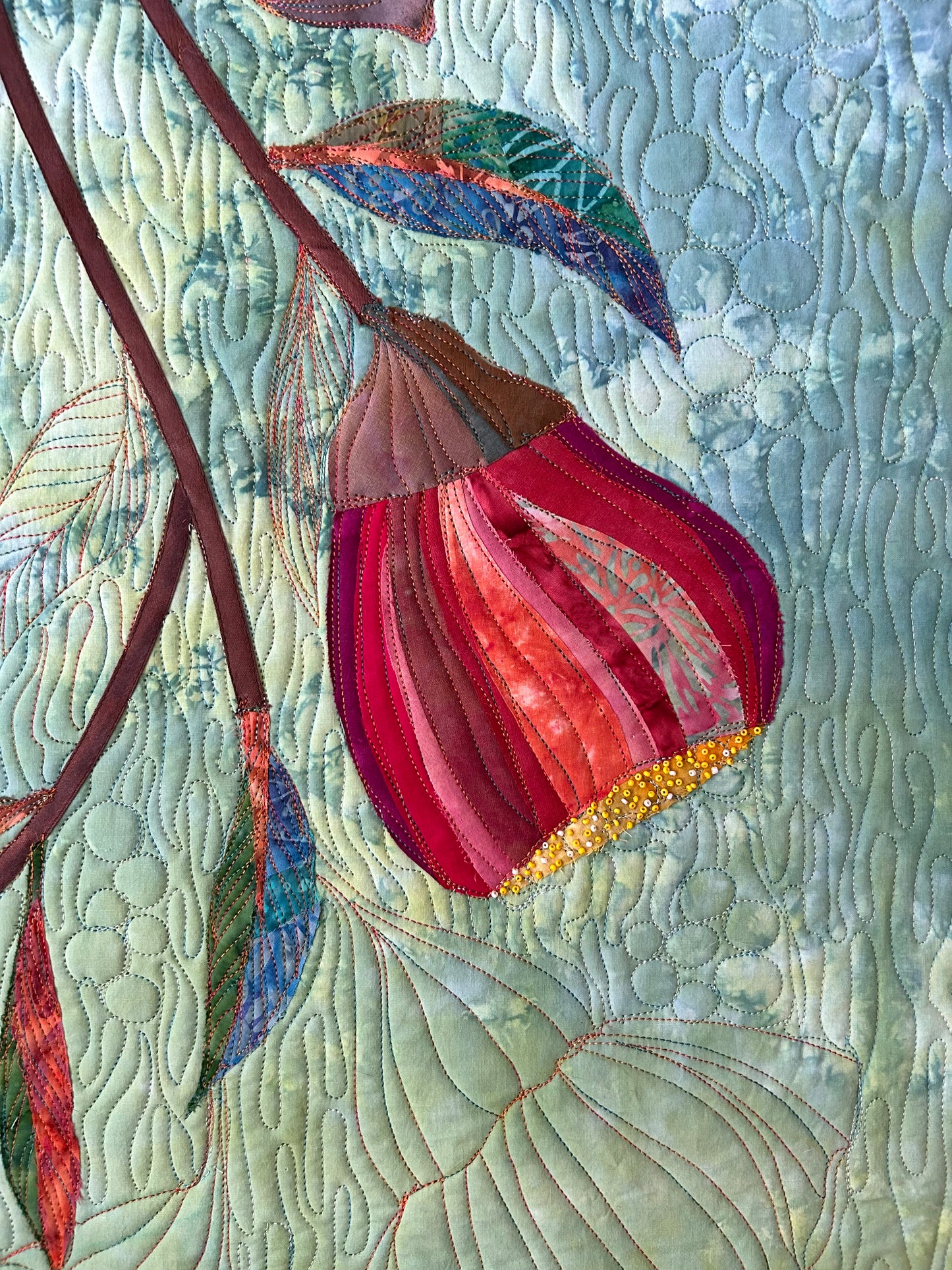 Australian Gum Nut Flower Textile Art Quilt