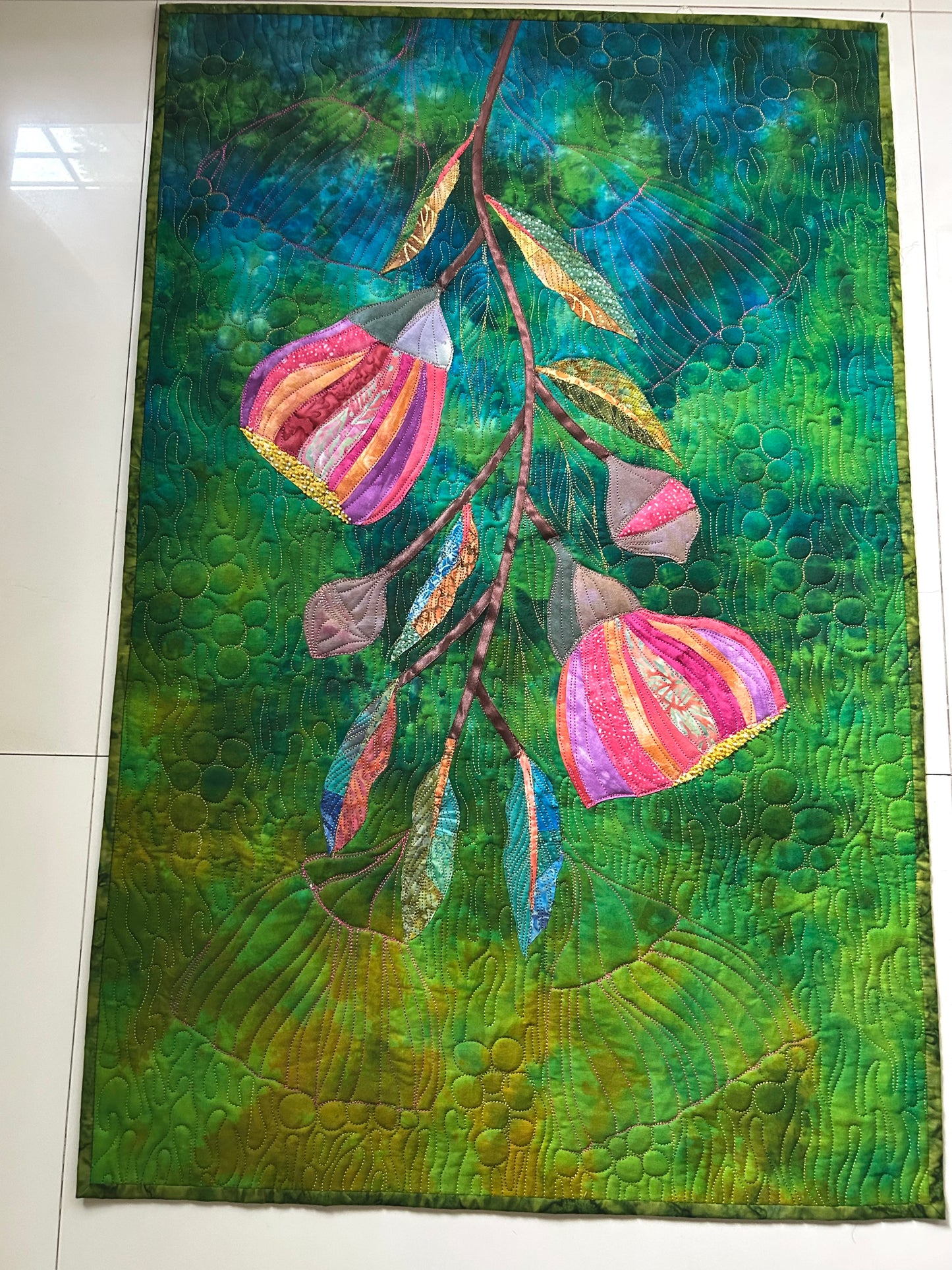 Eucalyptus flower art quilt / Australian Gumnut flower Art
