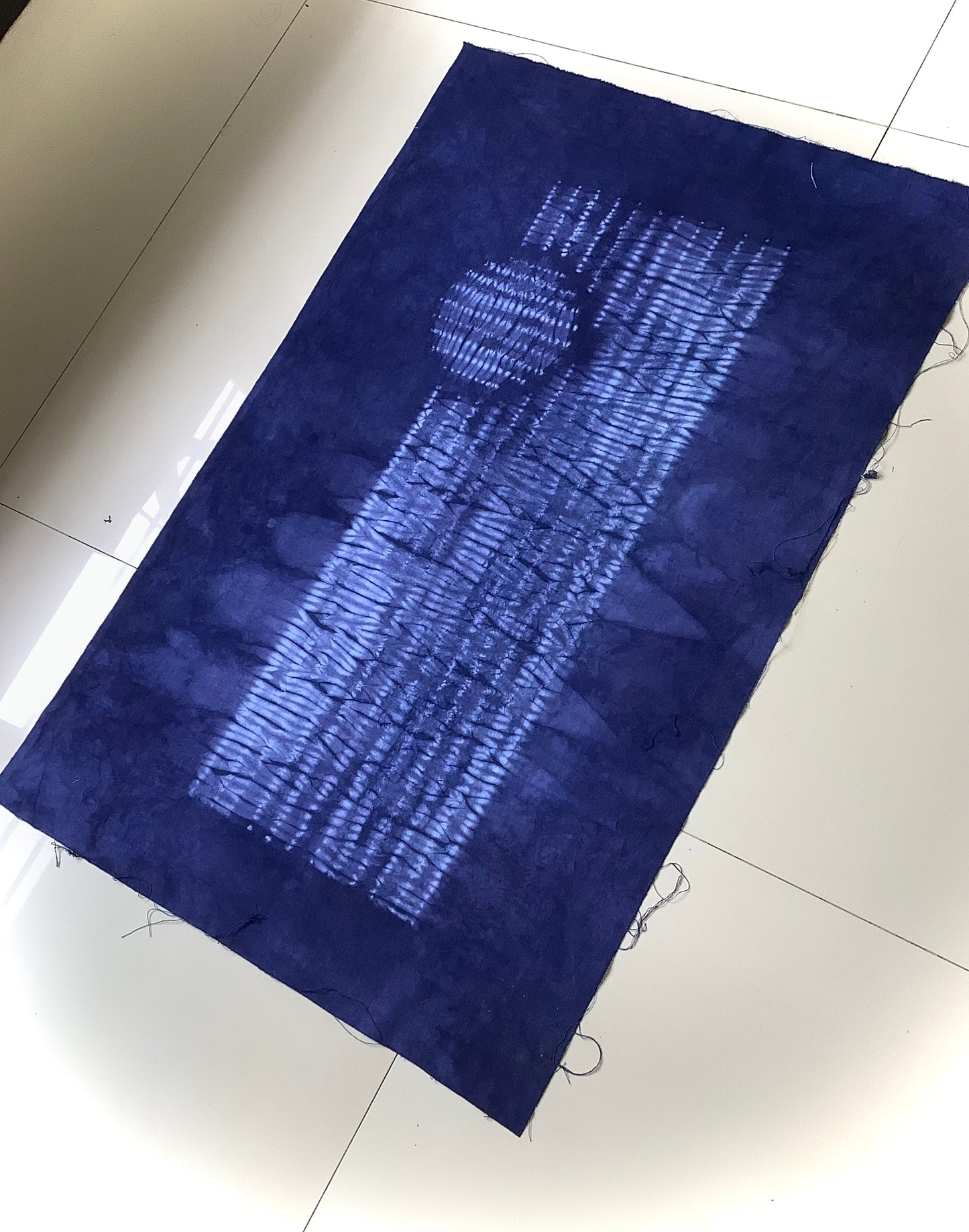 Indigo Tie and Dye Japanese Nui Shibori Wall Hanging – blue moon japandi wall art sale