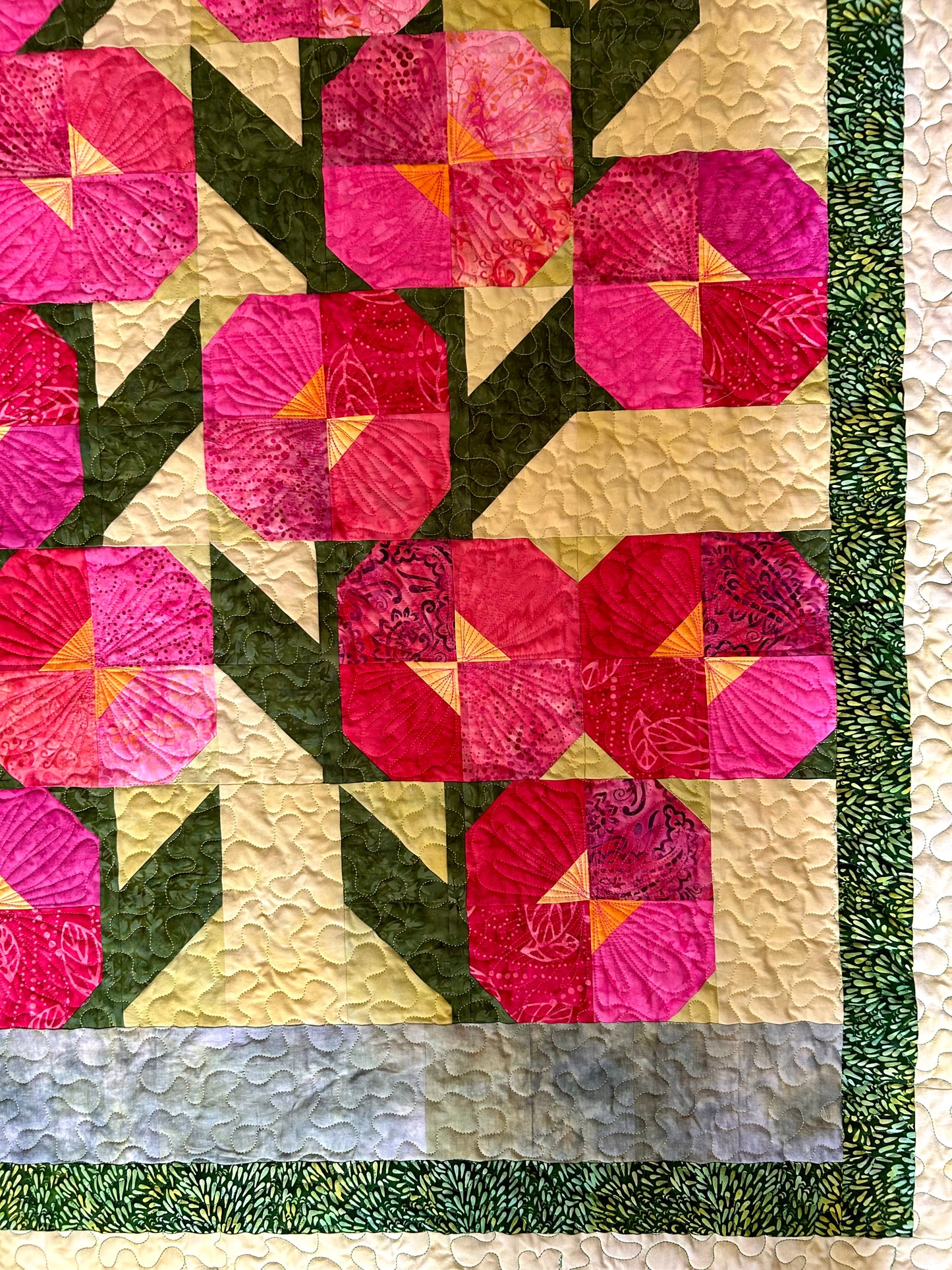 Handmade Poppies Flower Quilt – Queen Size Patchwork Quilted Bedspread