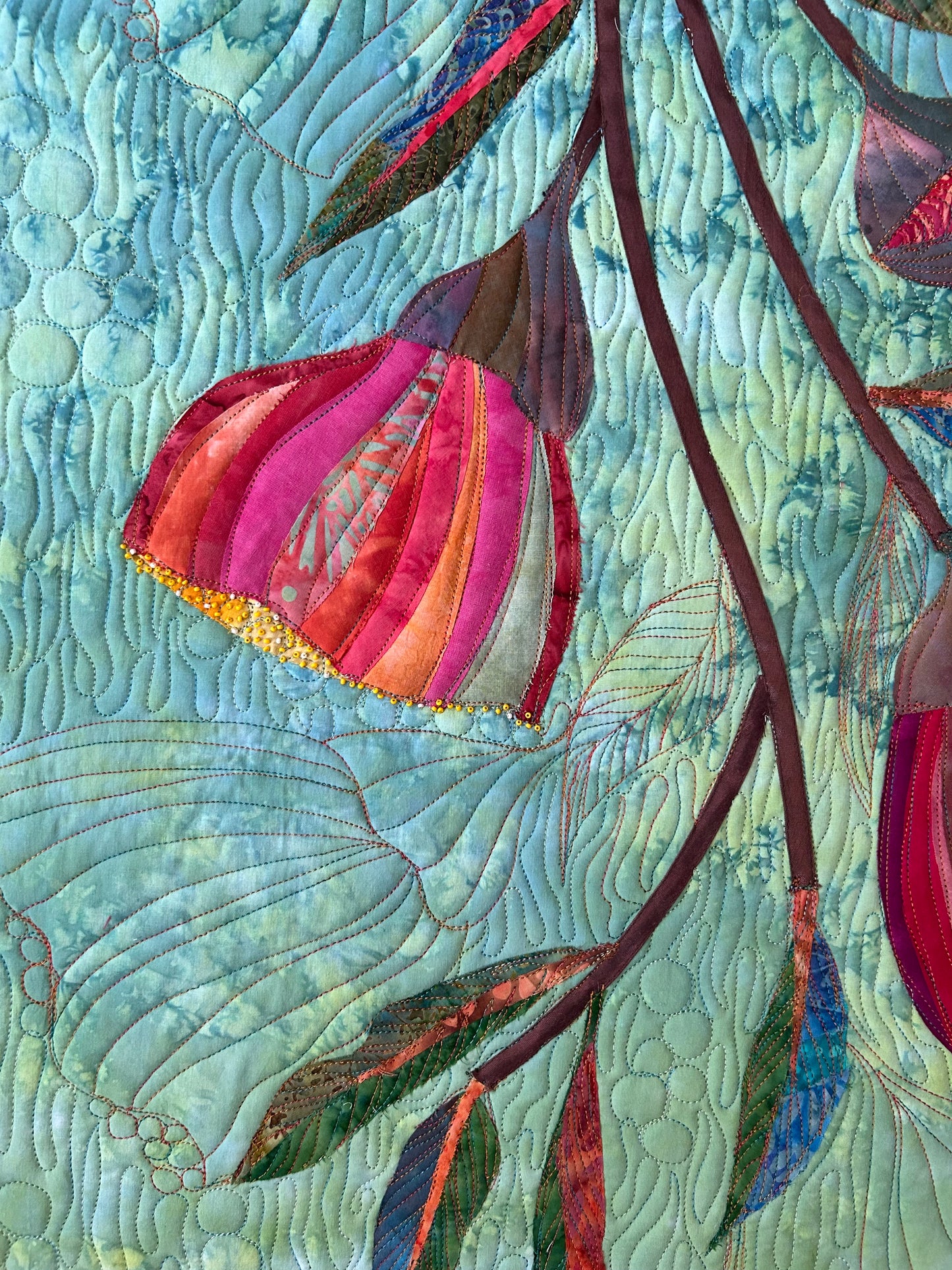 Australian Gum Nut Flower Textile Art Quilt