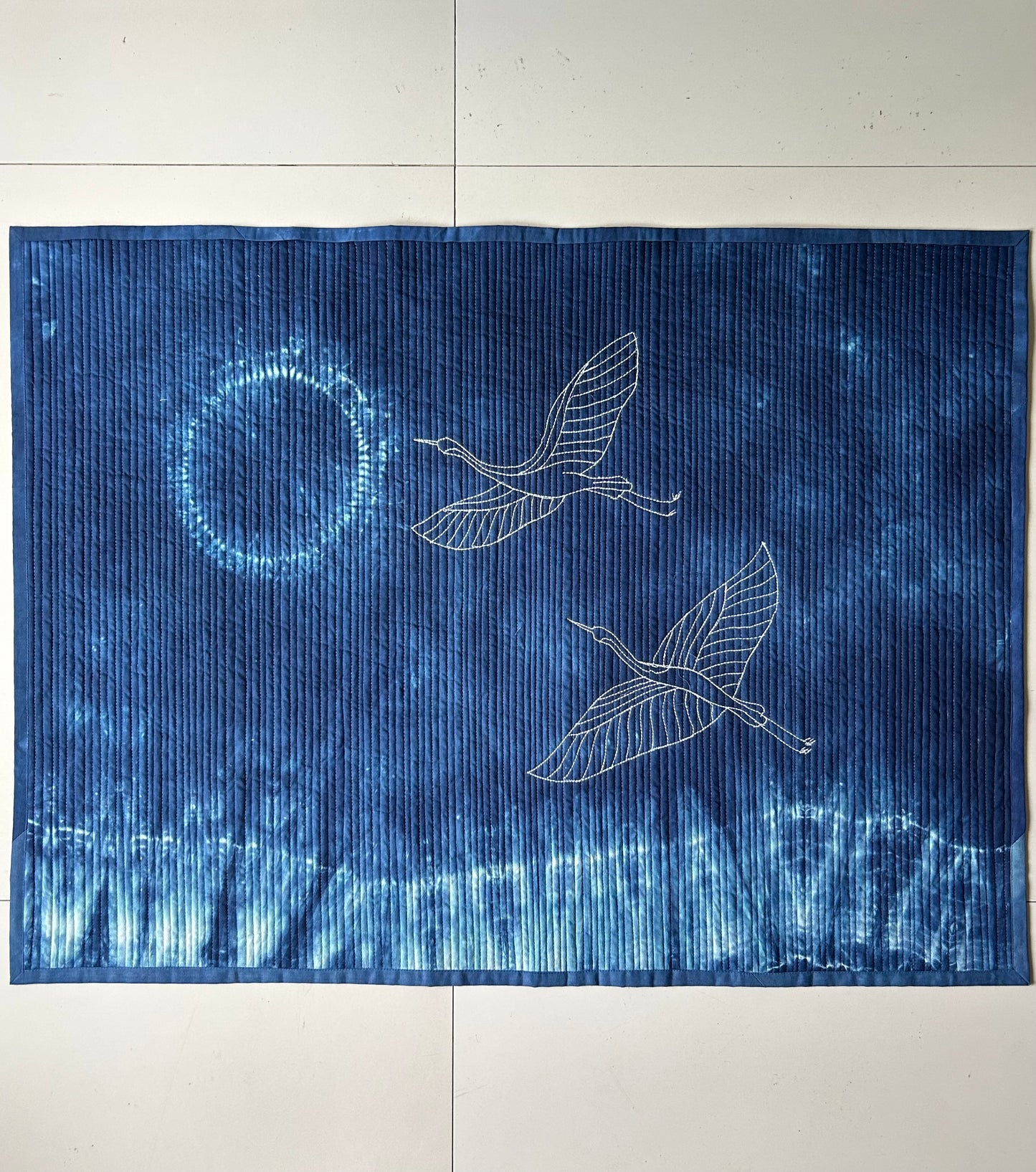 Flight towards light | Original Nui Shibori Indigo blue wall art