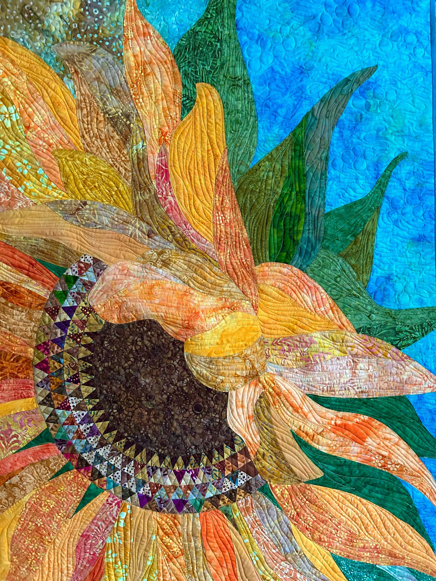 Large Sunflower Art Quilt Wall Hanging, Original Botanical Fiber Art, Handmade Contemporary Quilt, Textile Wall Art, Nature Inspired Decor