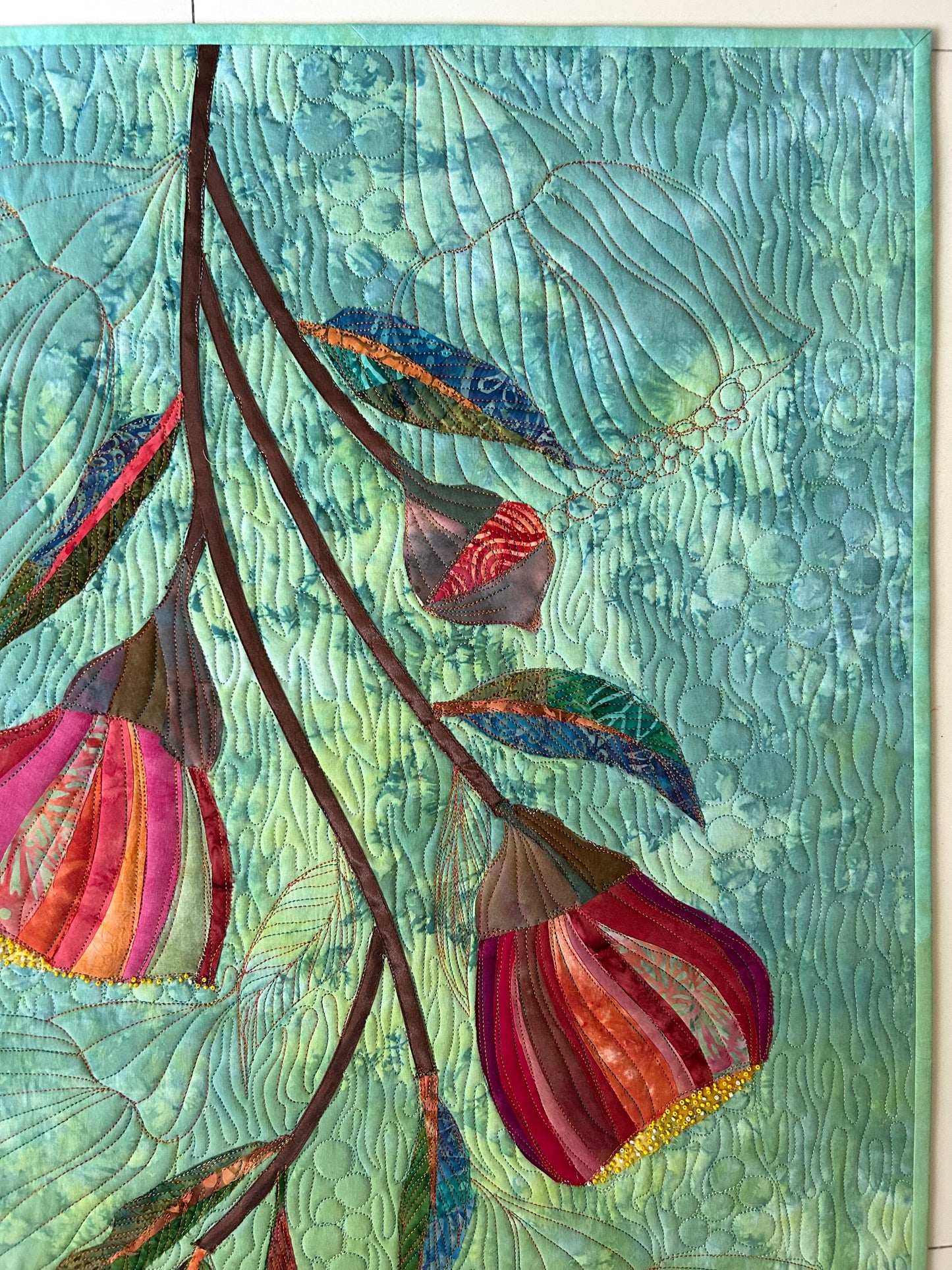 Australian Gum Nut Flower Textile Art Quilt