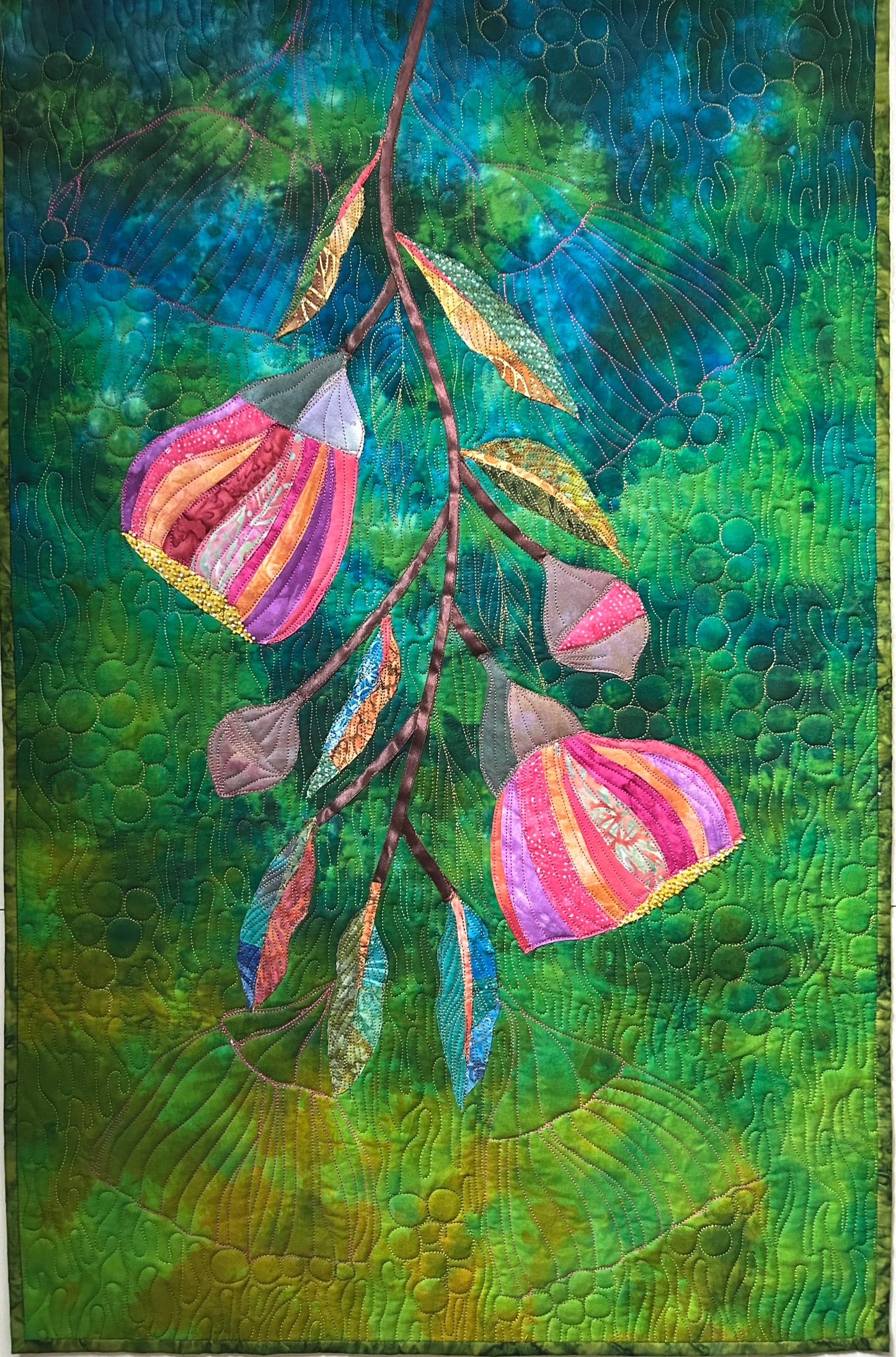 Eucalyptus flower art quilt / Australian Gumnut flower Art