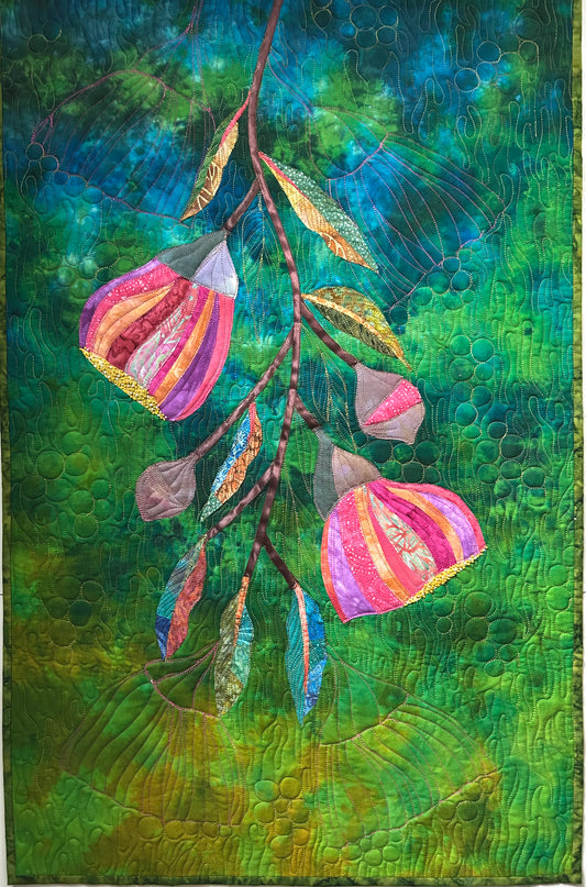 Eucalyptus flower art quilt / Australian Gumnut flower Art