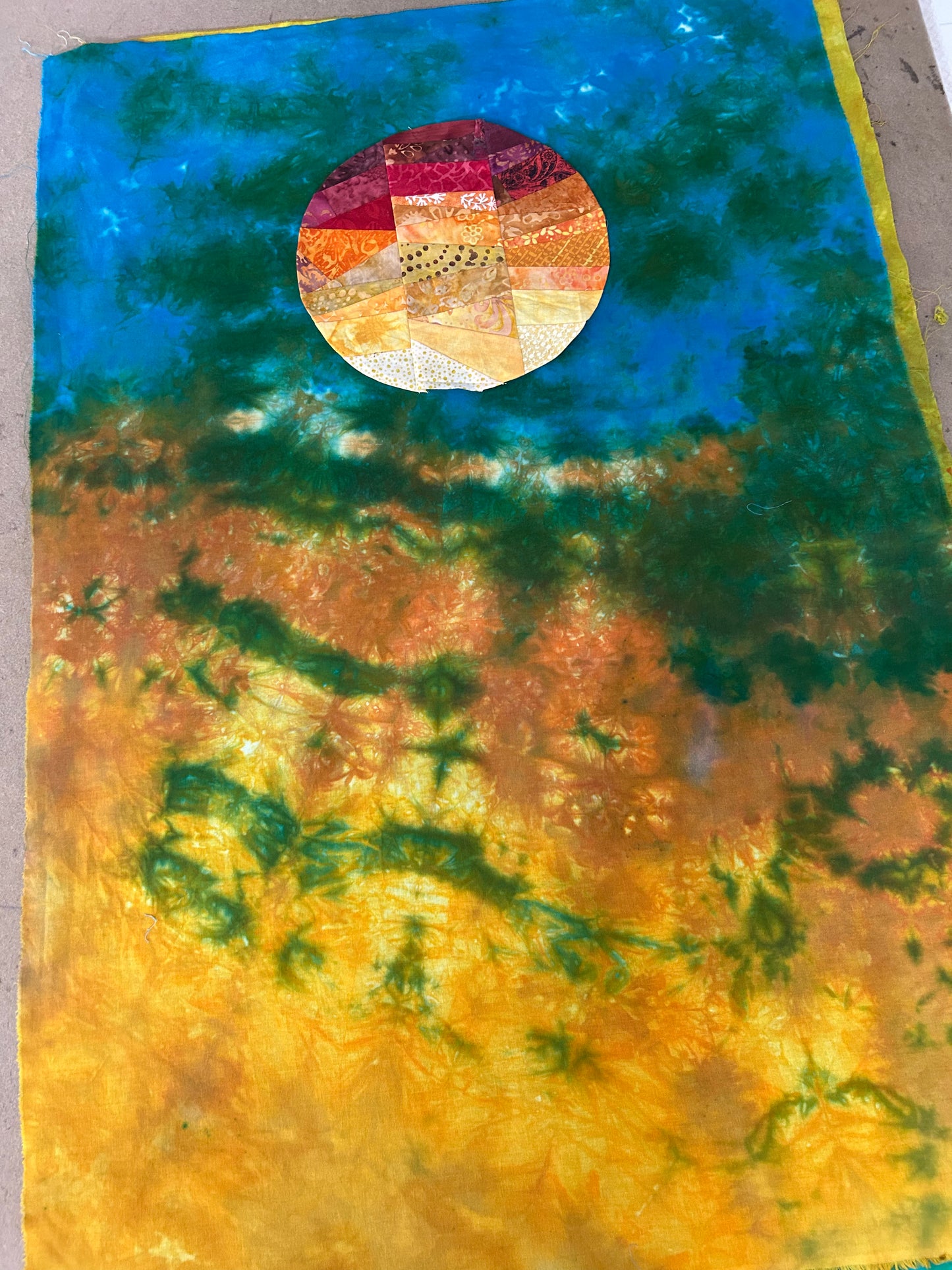 Hand Dyed Quilting Fabric Panel – Turquoise Blue and Golden Amber Cotton Fabric for Art Quilts and Textile Art