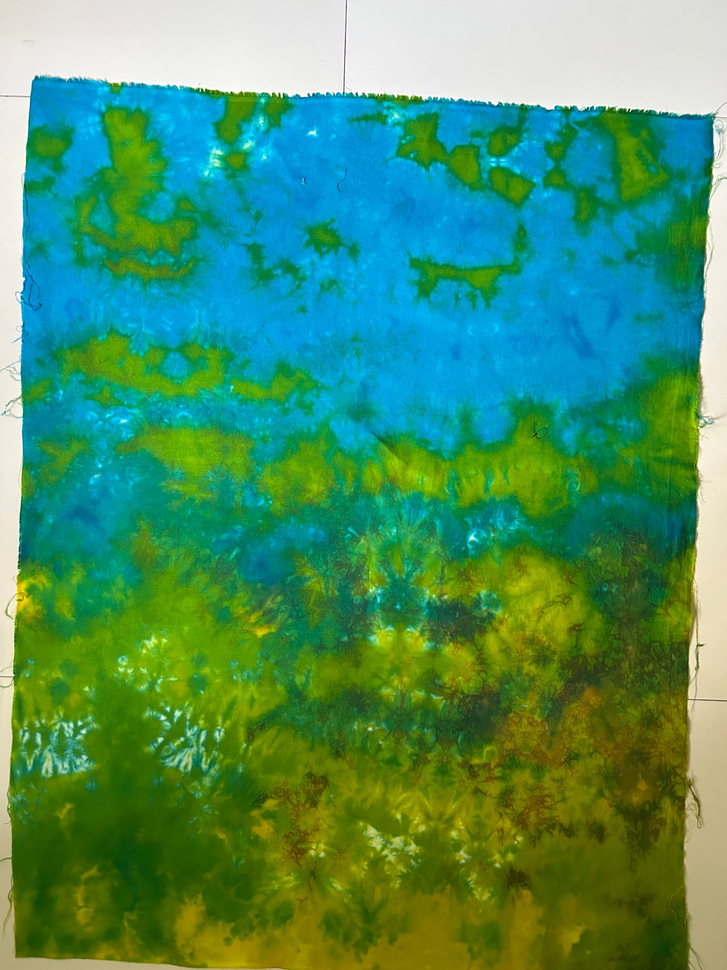 Hand Dyed Quilting Fabric Panel – Blue Green Meadow Cotton Fabric for Art Quilts and Landscape Quilts